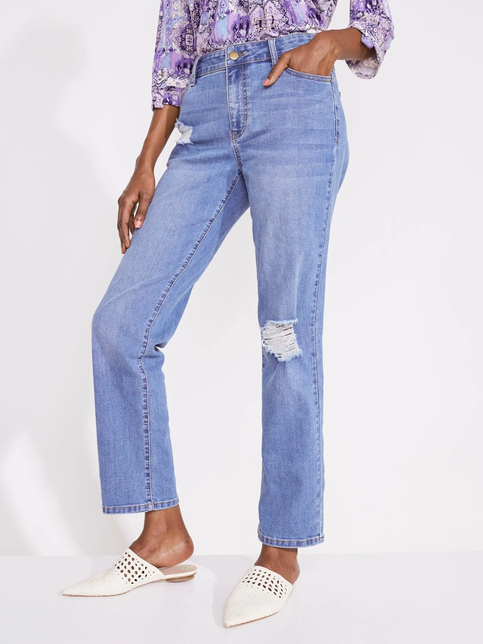 Westport Signature Straight Leg Jeans with Destruction - Image 7