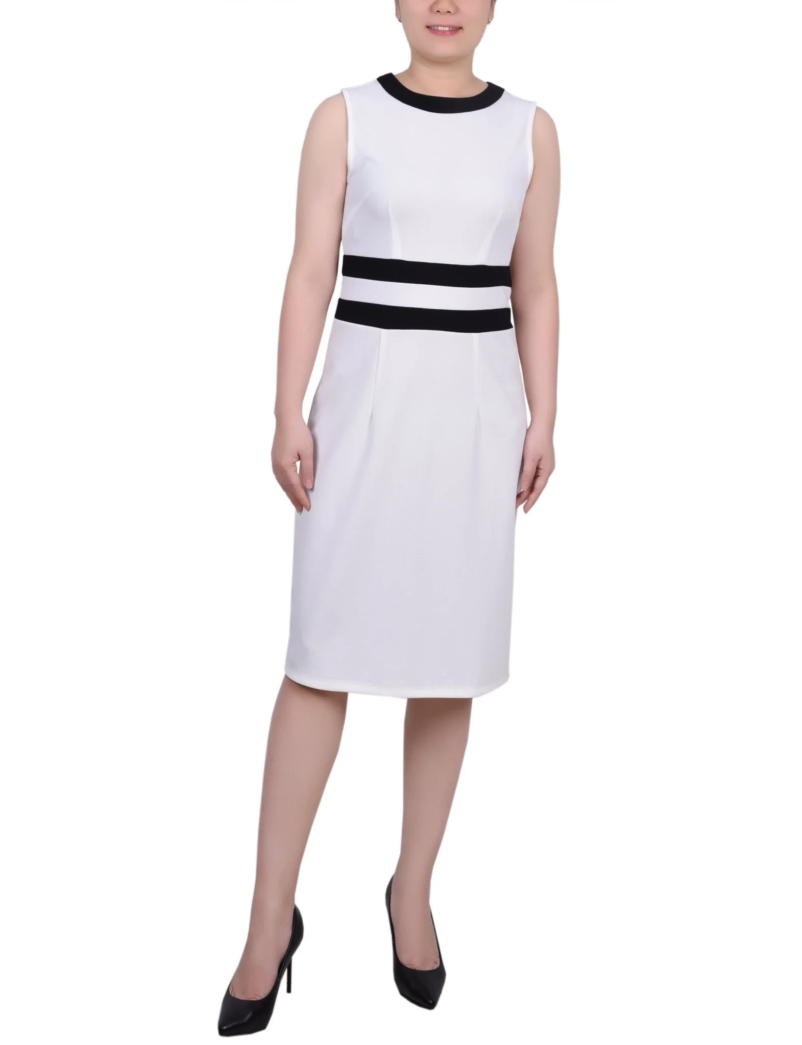White Black Elbow Sleeve Colorblocked 2 Piece Dress Set - Image 4