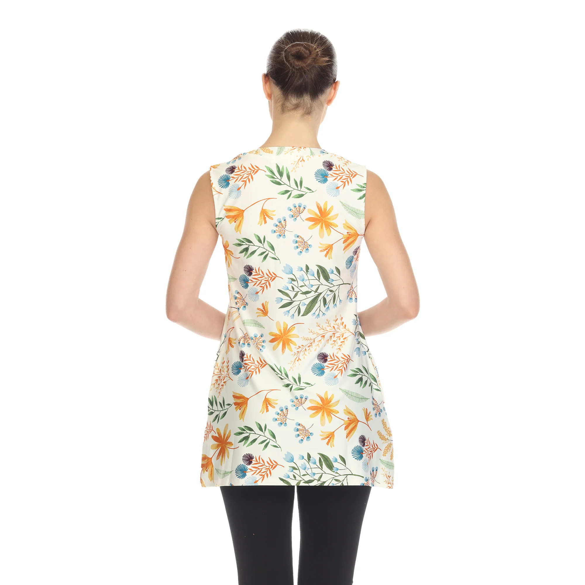 White Floral Sleeveless Tunic Top - Image 3
