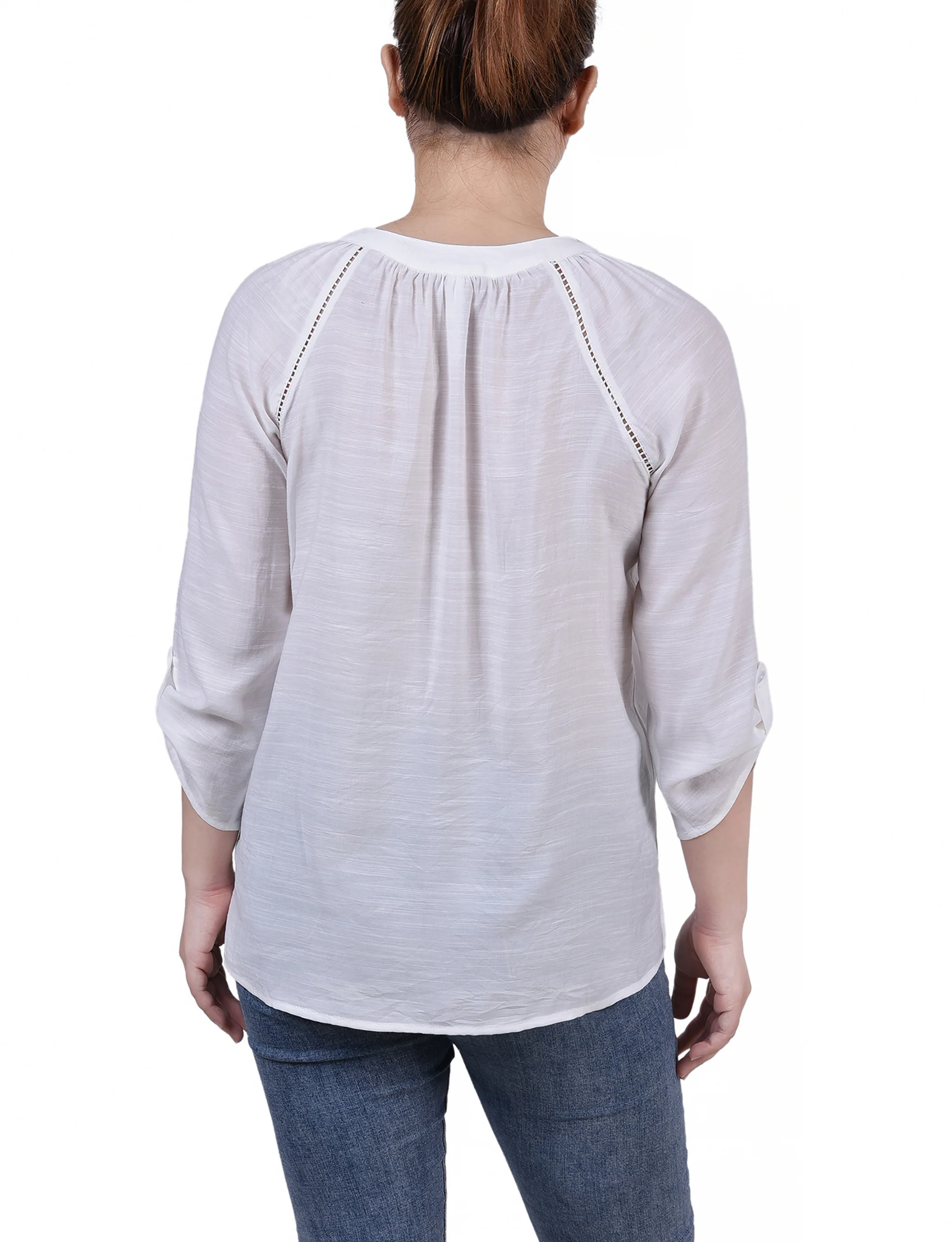 White Raglan Sleeve Split Neck Blouse - Image 4