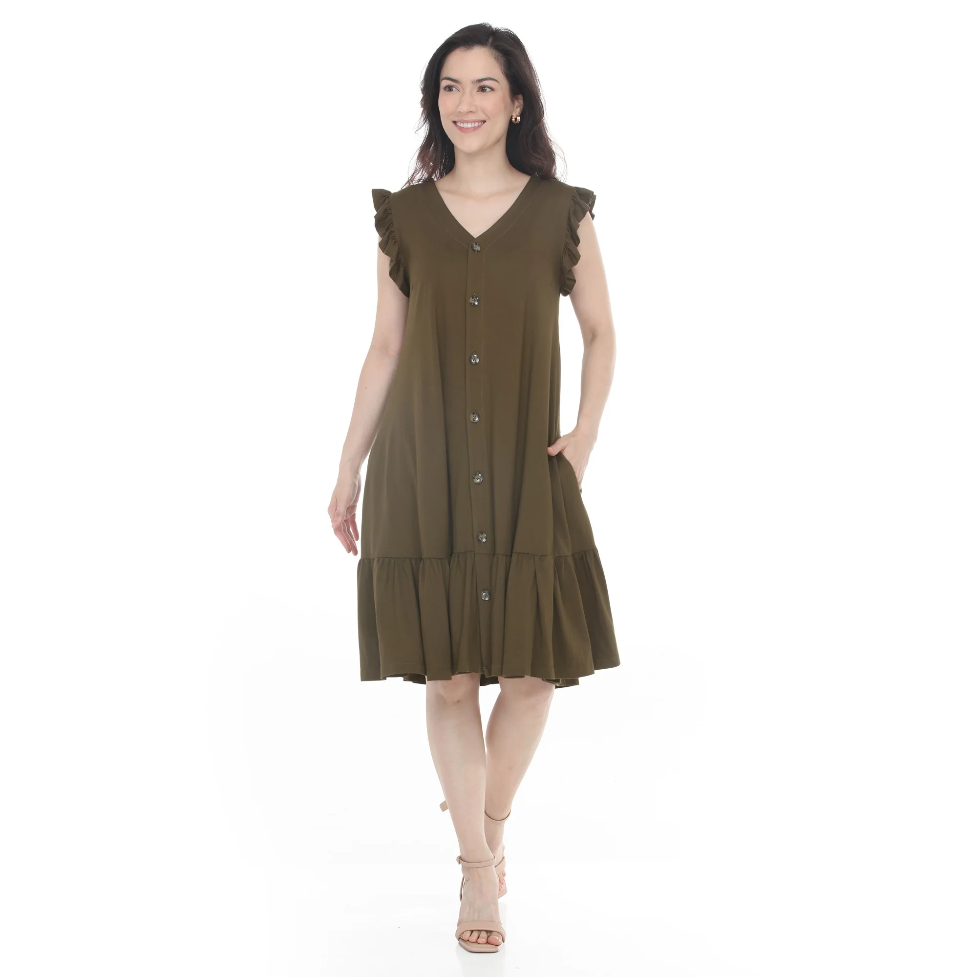 Women's Button Front Tiered Swing Dress - Image 20