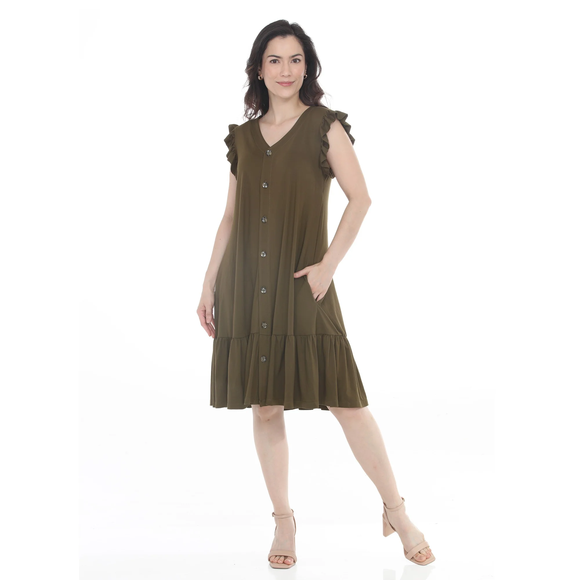 Women's Button Front Tiered Swing Dress - Image 24