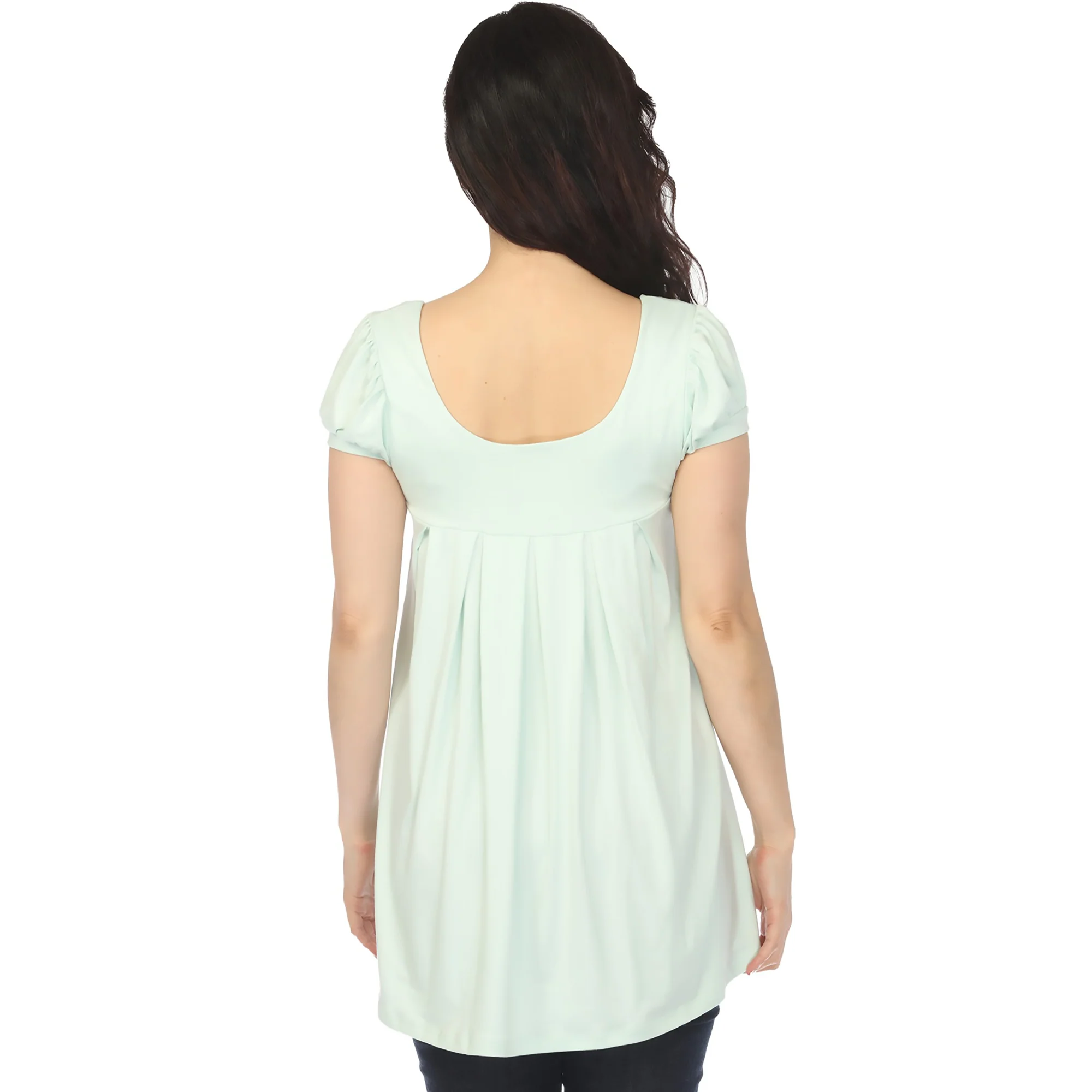 Women's Cap Sleeve Pleated Top - Aqua - Image 3