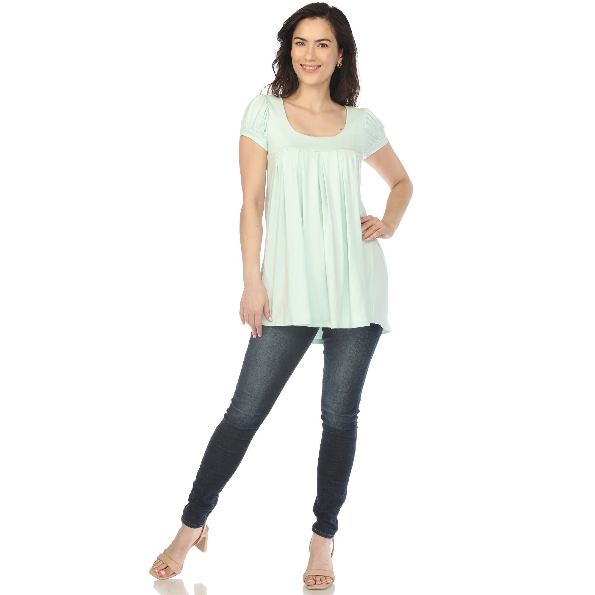 Women's Cap Sleeve Pleated Top - Aqua - Image 5