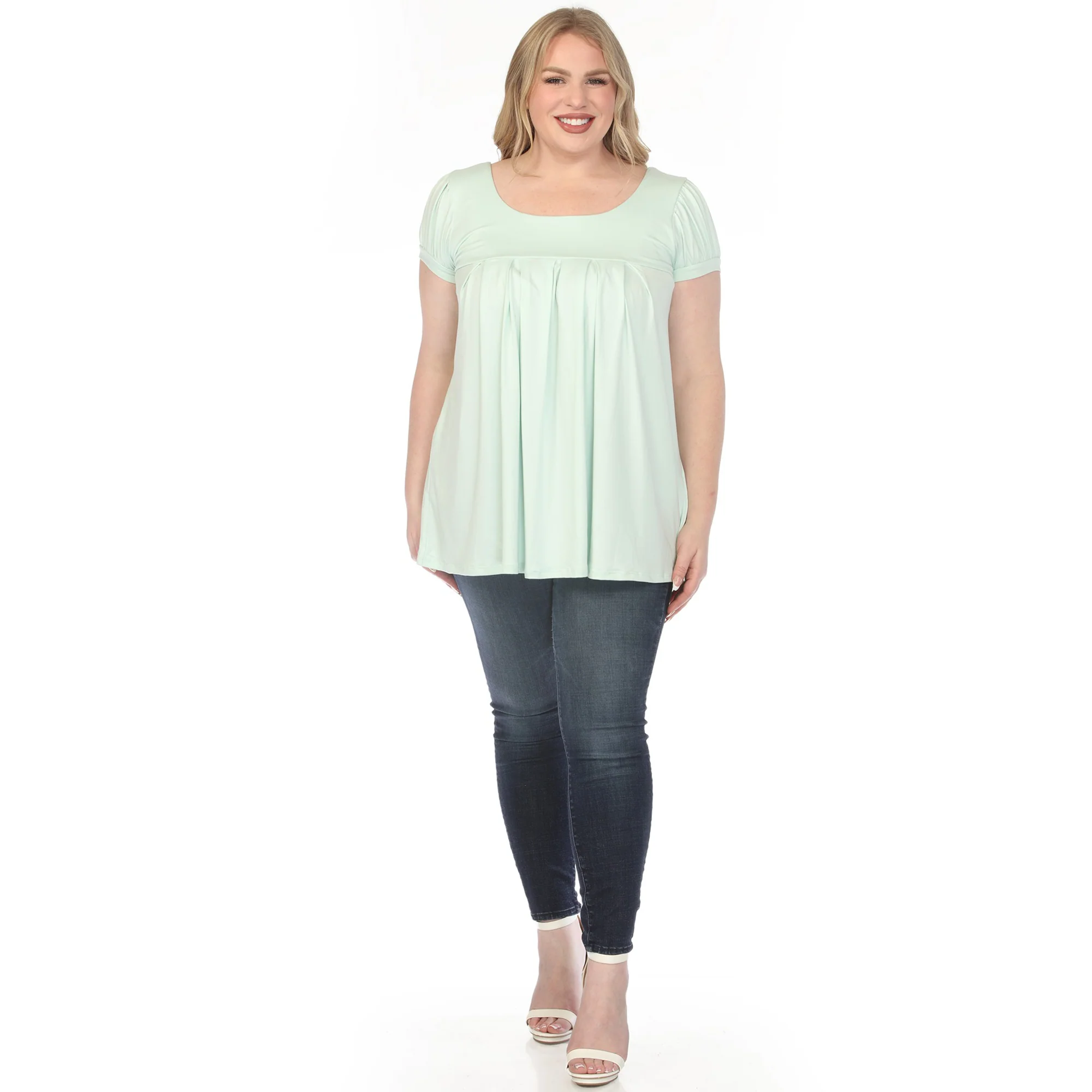 Women's  Cap Sleeve Pleated Top - Aqua - Plus - Image 5