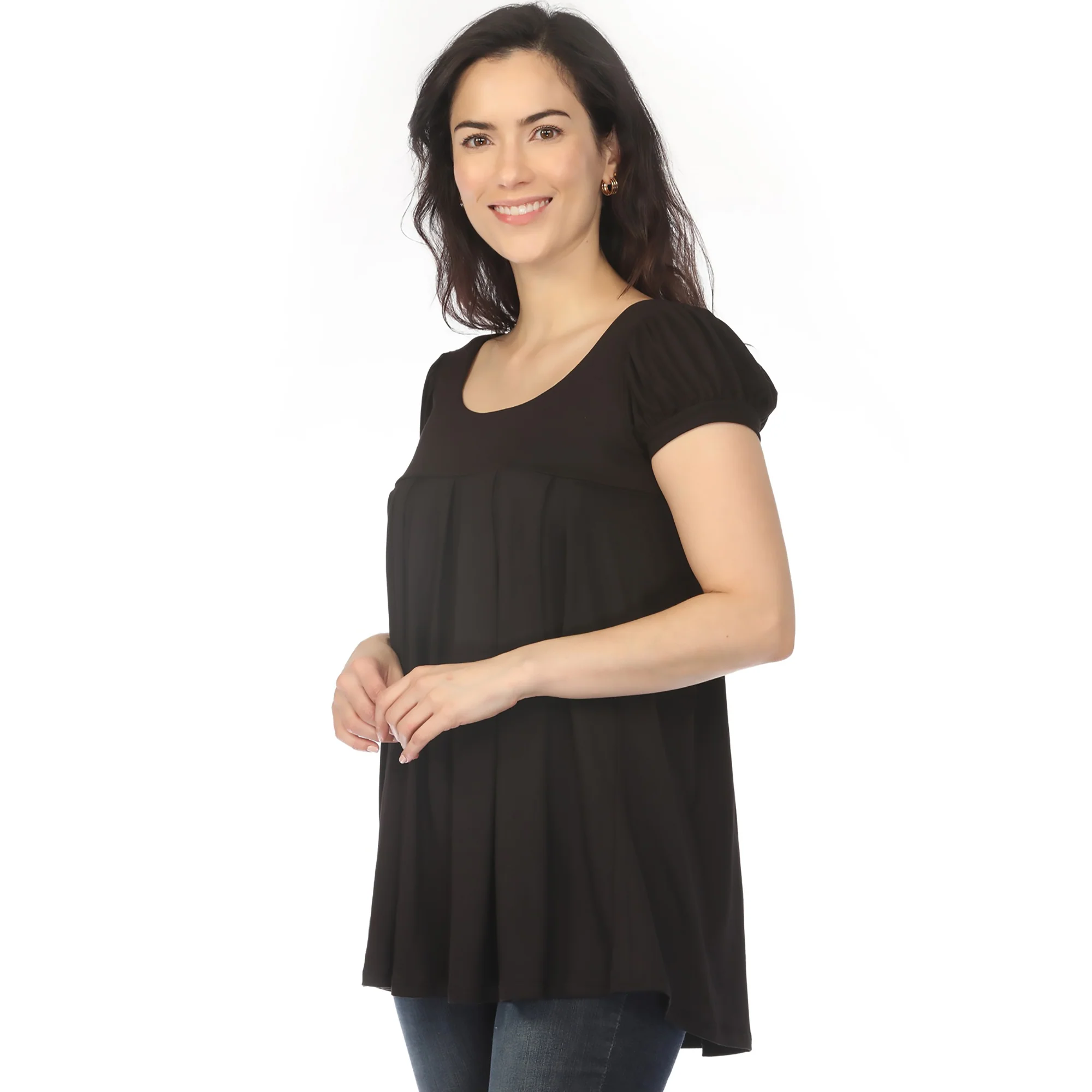 Women's Cap Sleeve Pleated Top - Black - Image 2