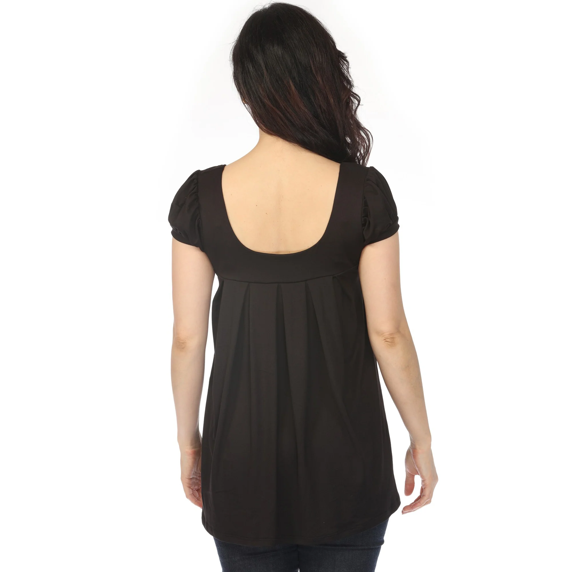 Women's Cap Sleeve Pleated Top - Black - Image 3