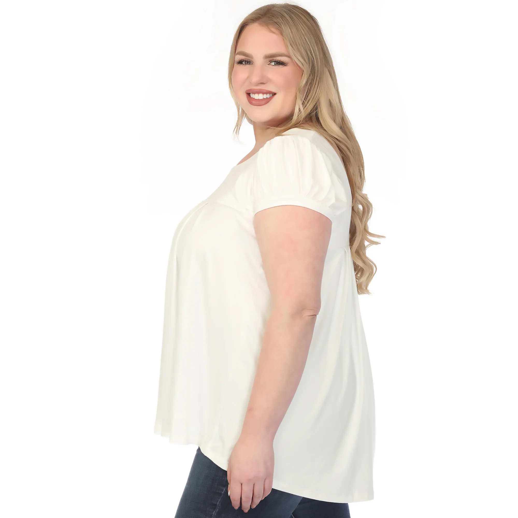 Women's  Cap Sleeve Pleated Top - Off White - Plus - Image 2