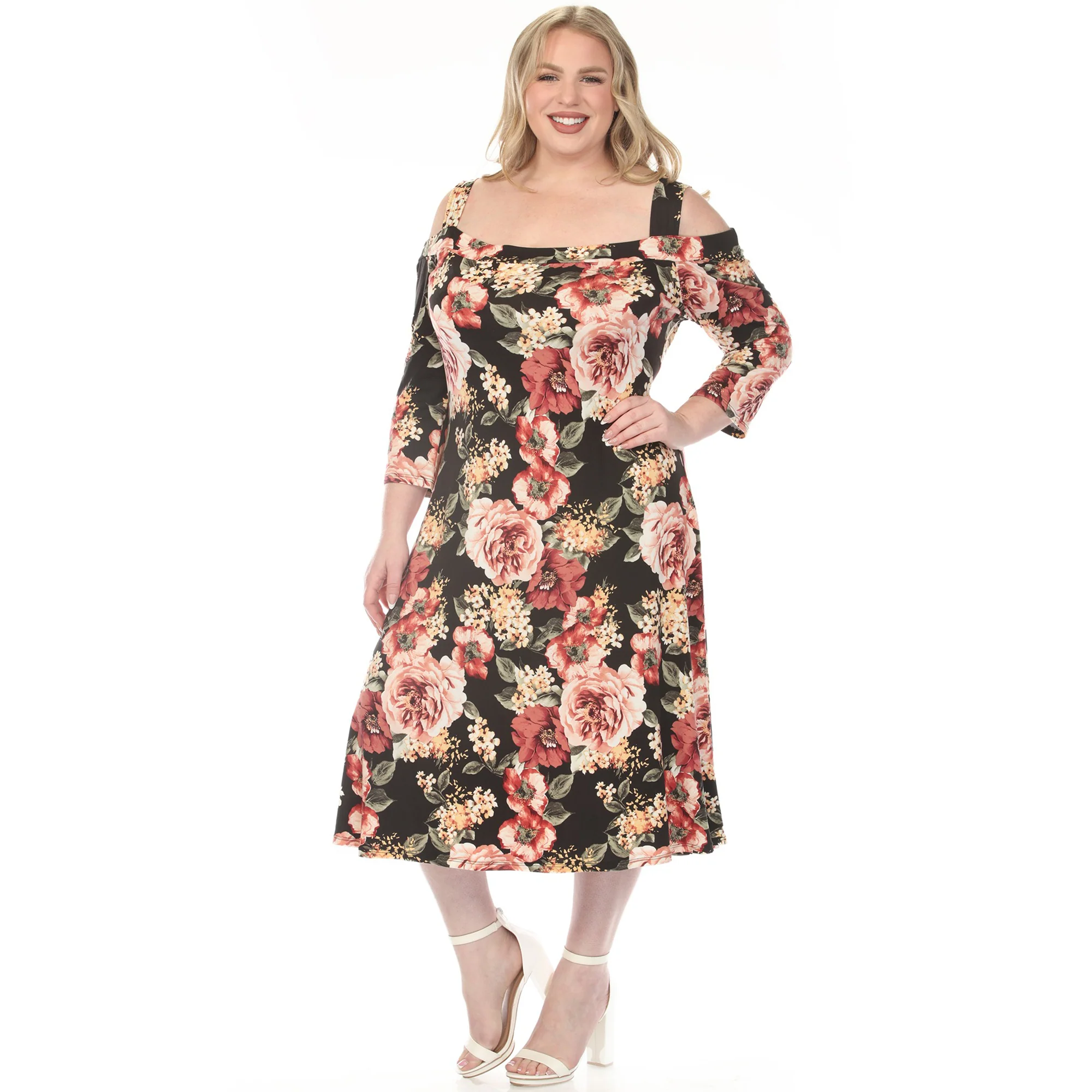 Women's  Cold Shoulder 3/4 Sleeve Dress - Image 5