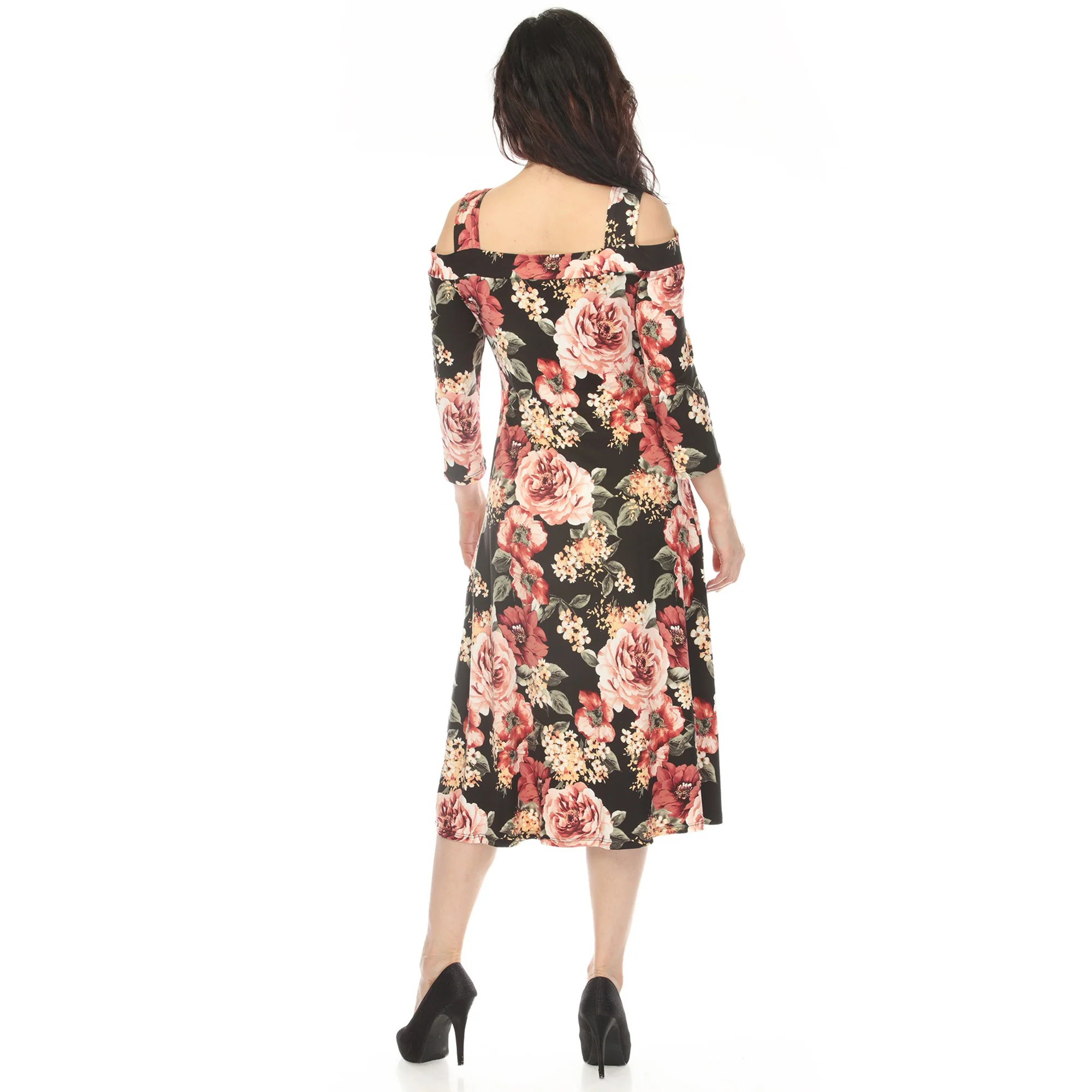 Women's Cold Shoulder 3/4 Sleeve Dress - Black - Image 3