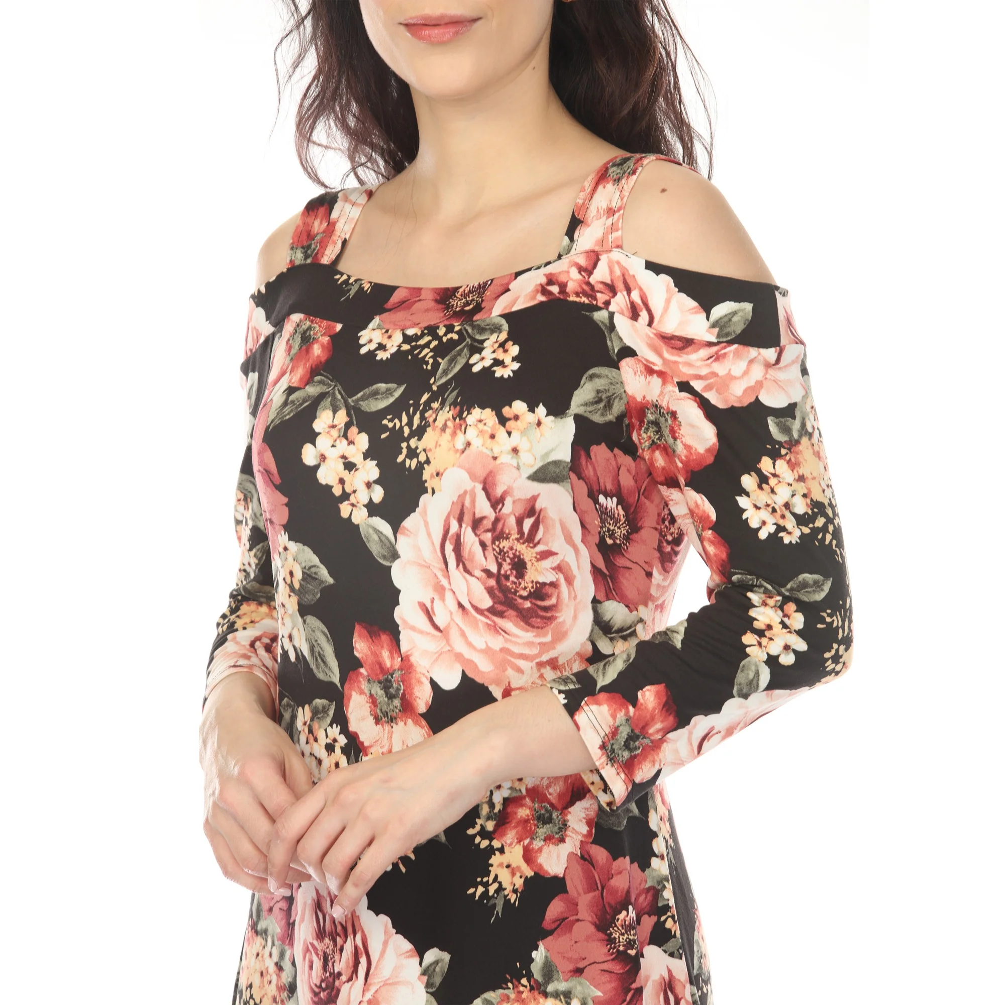 Women's Cold Shoulder 3/4 Sleeve Dress - Black - Image 4