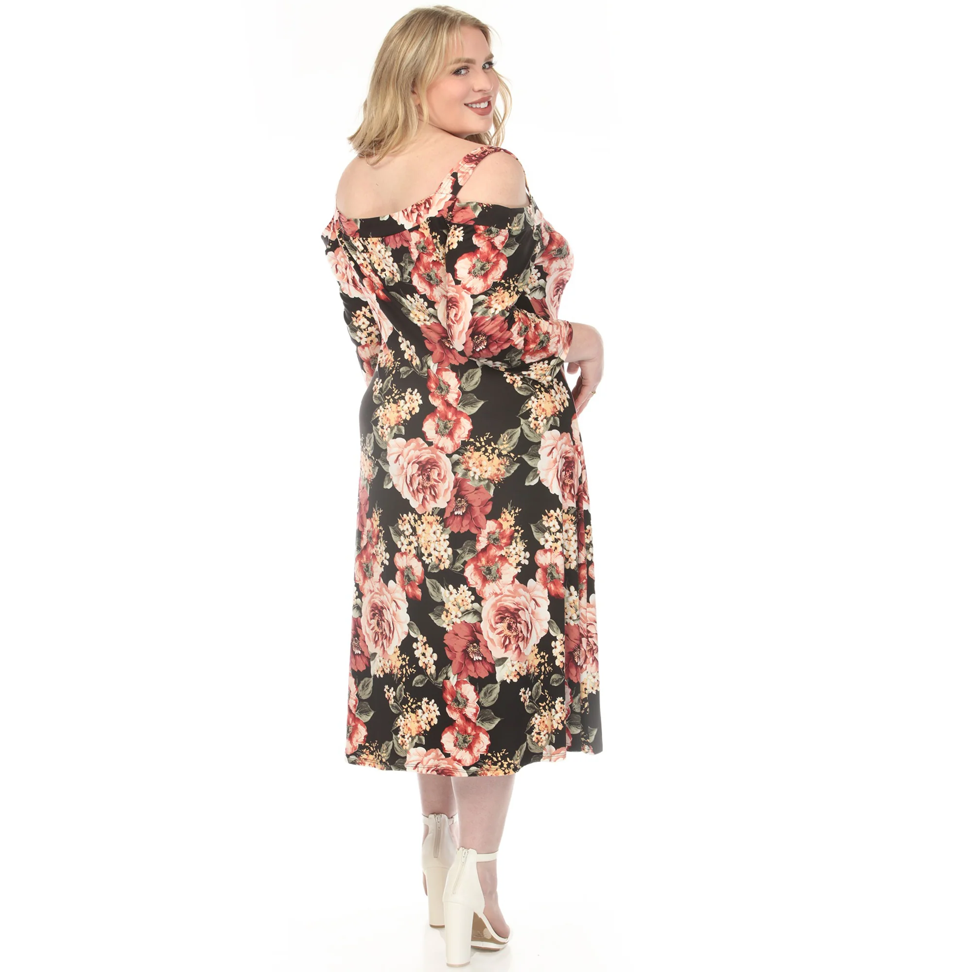 Women's Cold Shoulder 3/4 Sleeve Dress - Black - Plus - Image 3