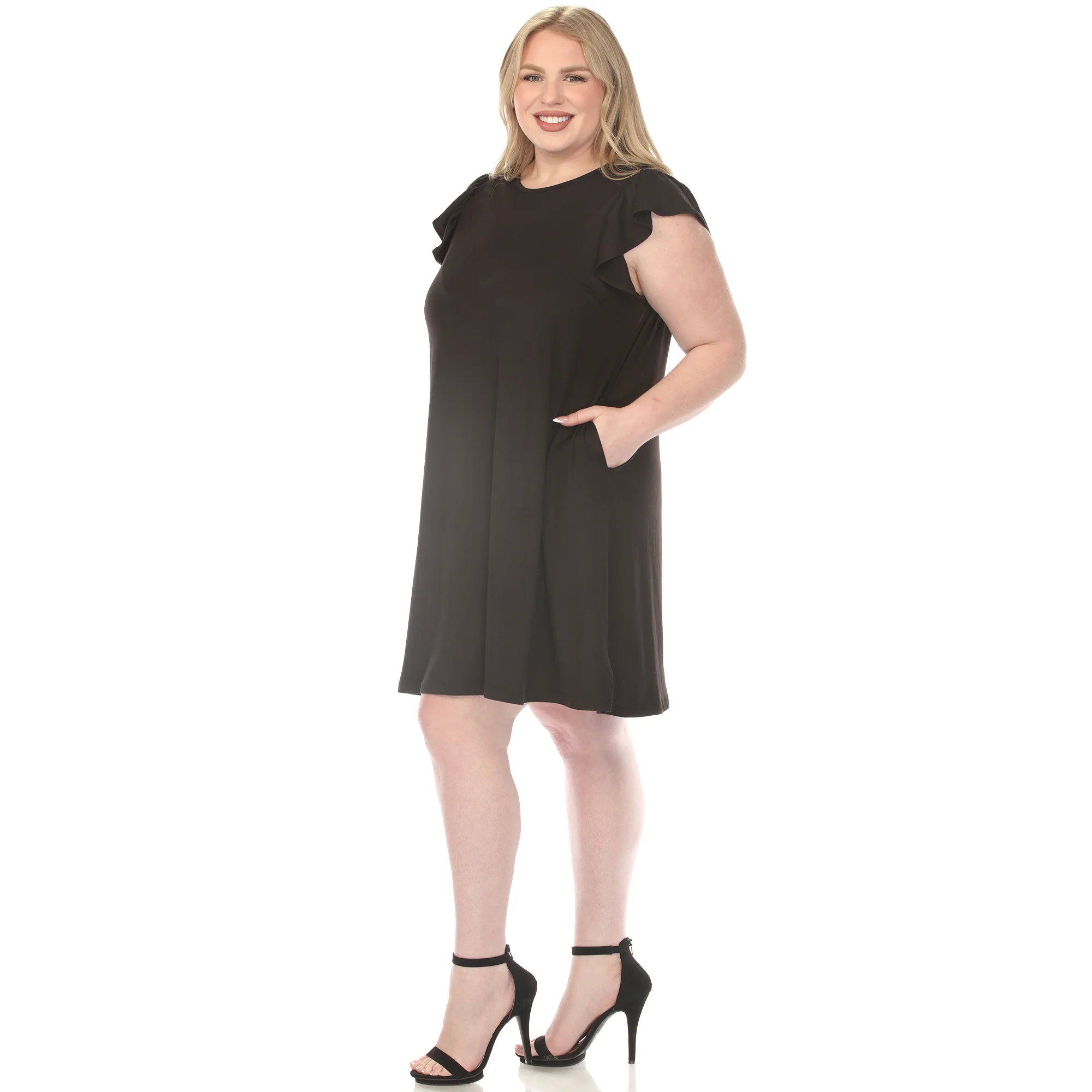 Women's  Crew Neck Ruffle Sleeve Dress - Image 2