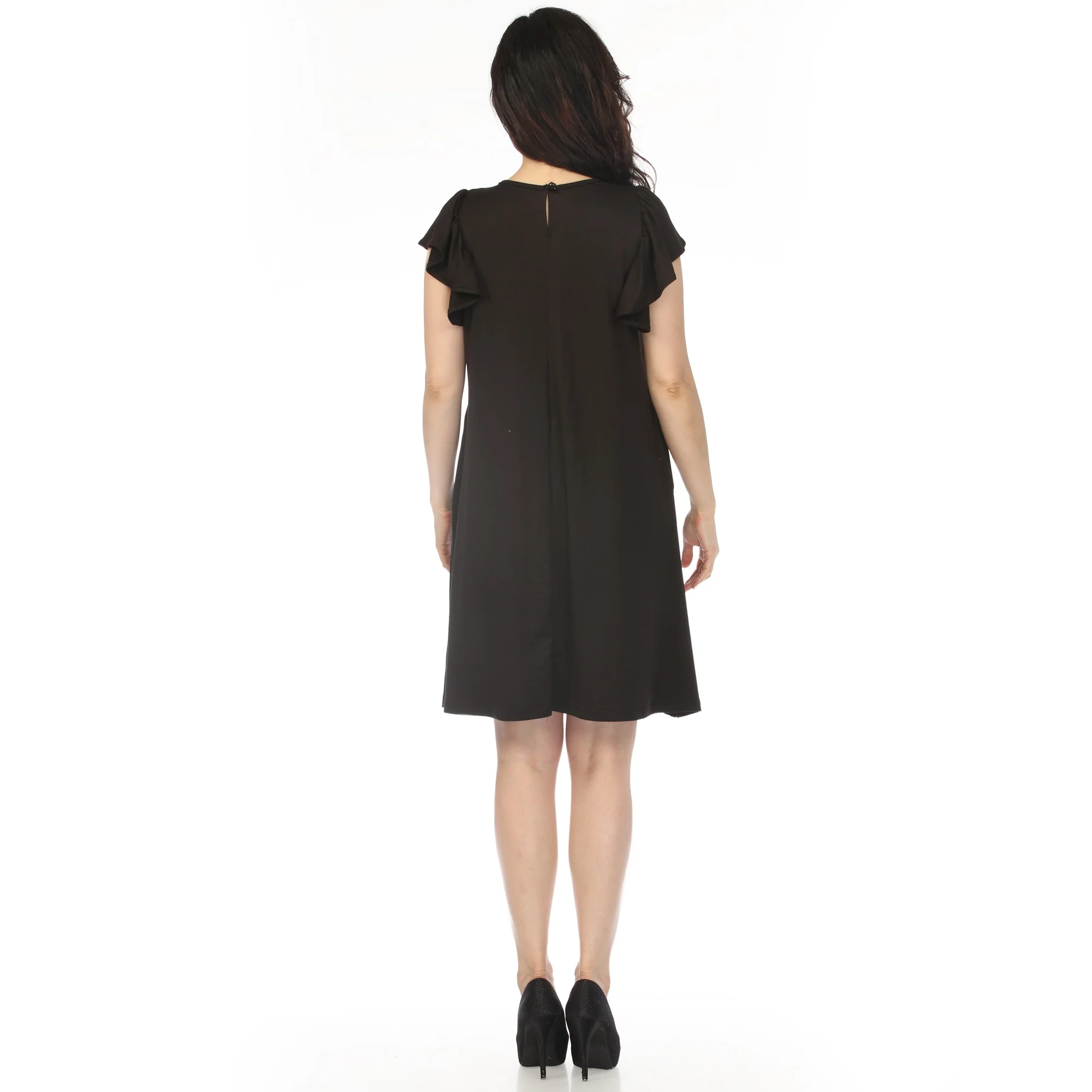Women's Crew Neck Ruffle Sleeve Dress - Black - Image 3