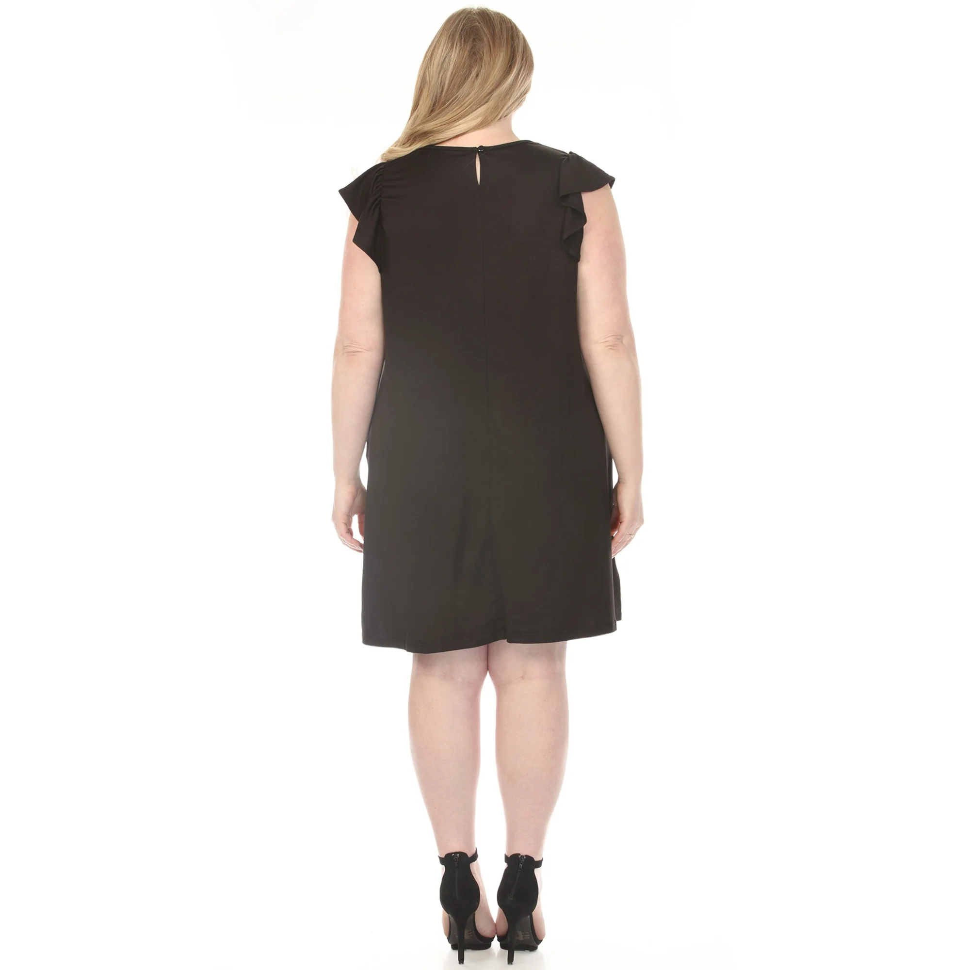 Women's Crew Neck Ruffle Sleeve Dress - Black - Plus - Image 3