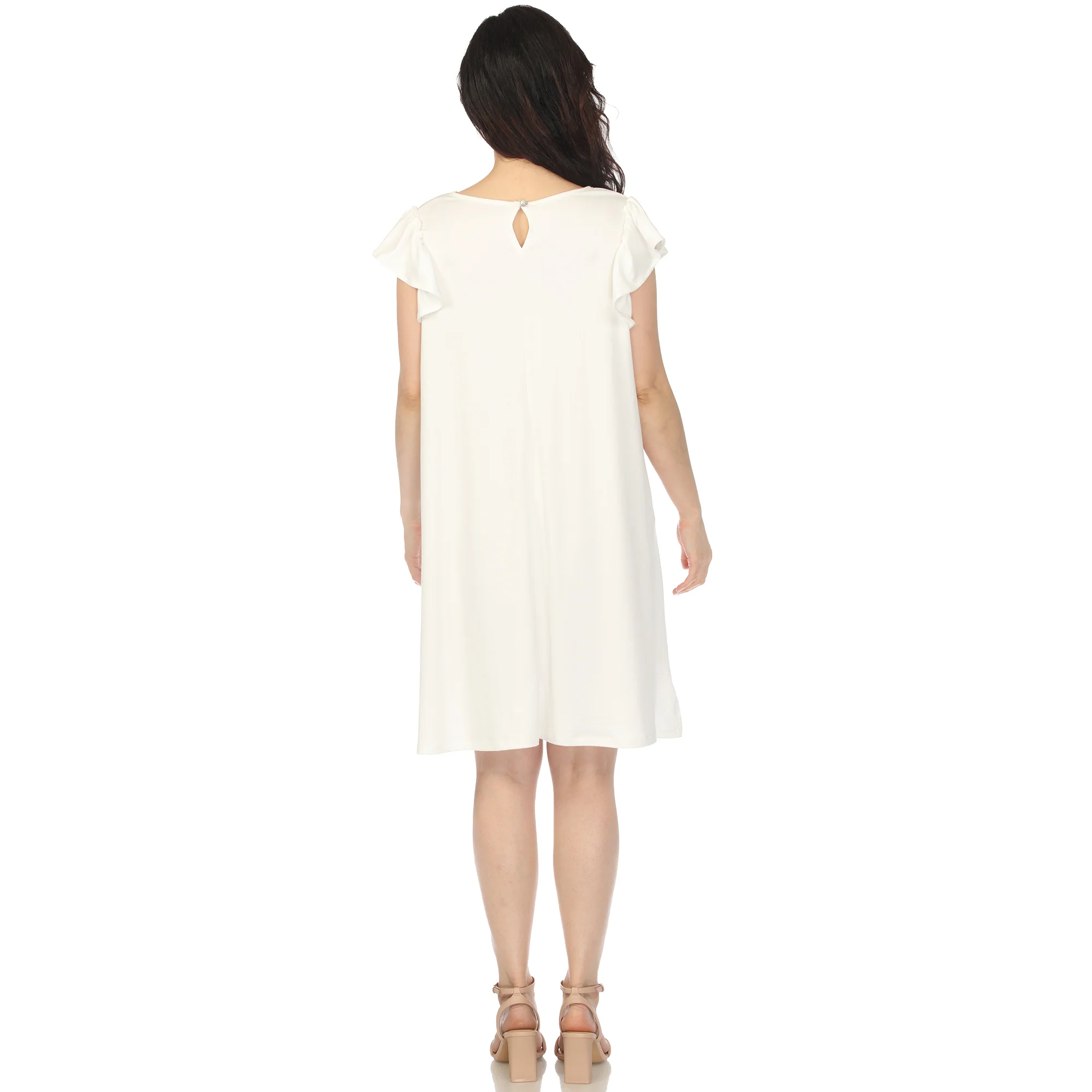 Women's Crew Neck Ruffle Sleeve Dress - Off White - Image 3