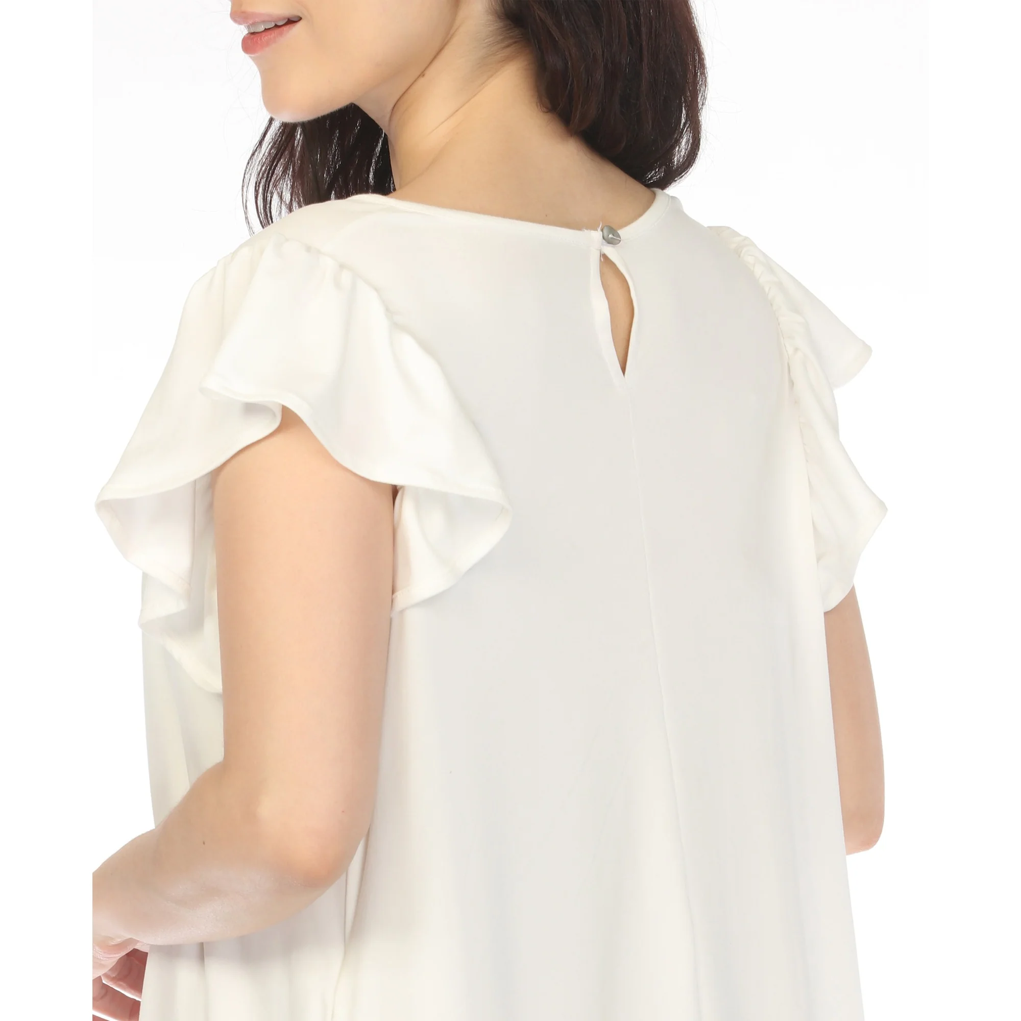 Women's Crew Neck Ruffle Sleeve Dress - Off White - Image 4