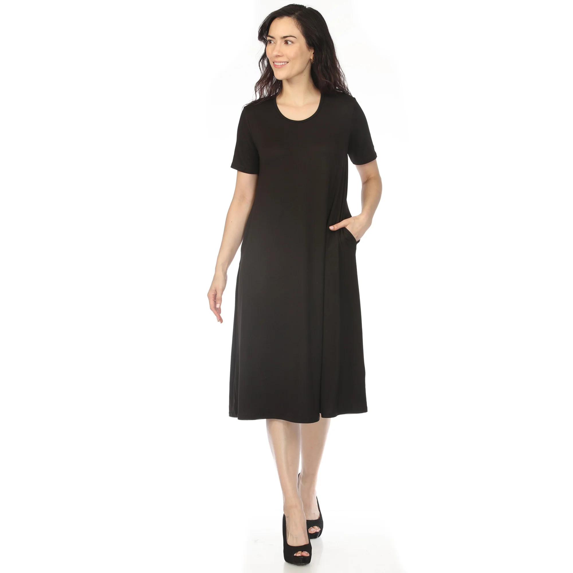 Women's Crew Neck T-Shirt Dress - Black - Image 5