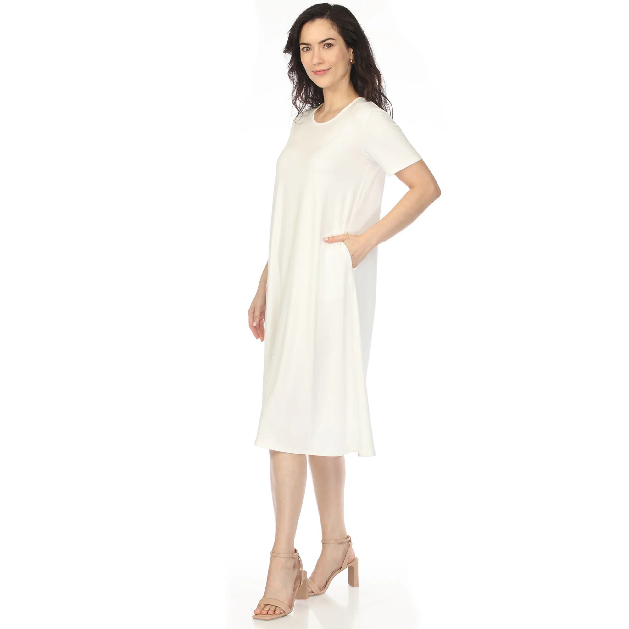 Women's Crew Neck T-Shirt Dress - Off White - Image 2