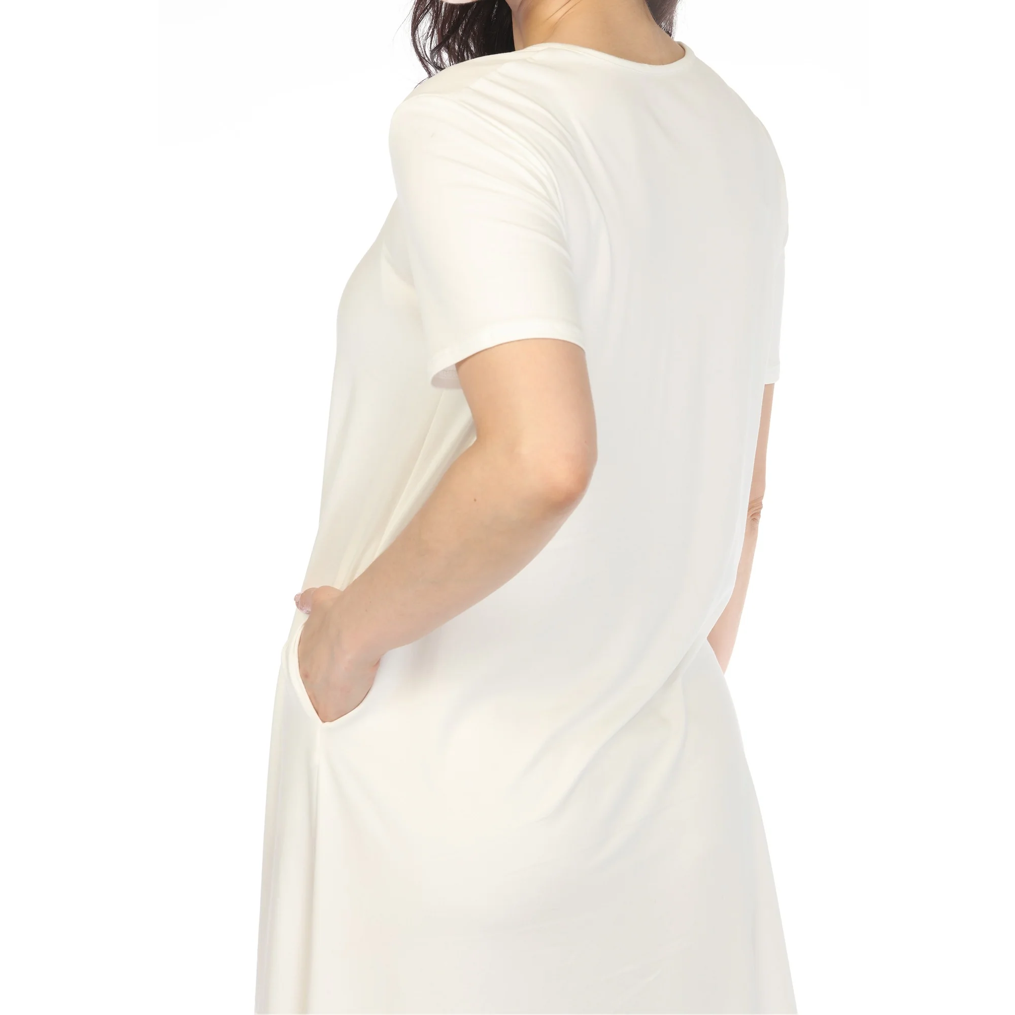 Women's Crew Neck T-Shirt Dress - Off White - Image 4