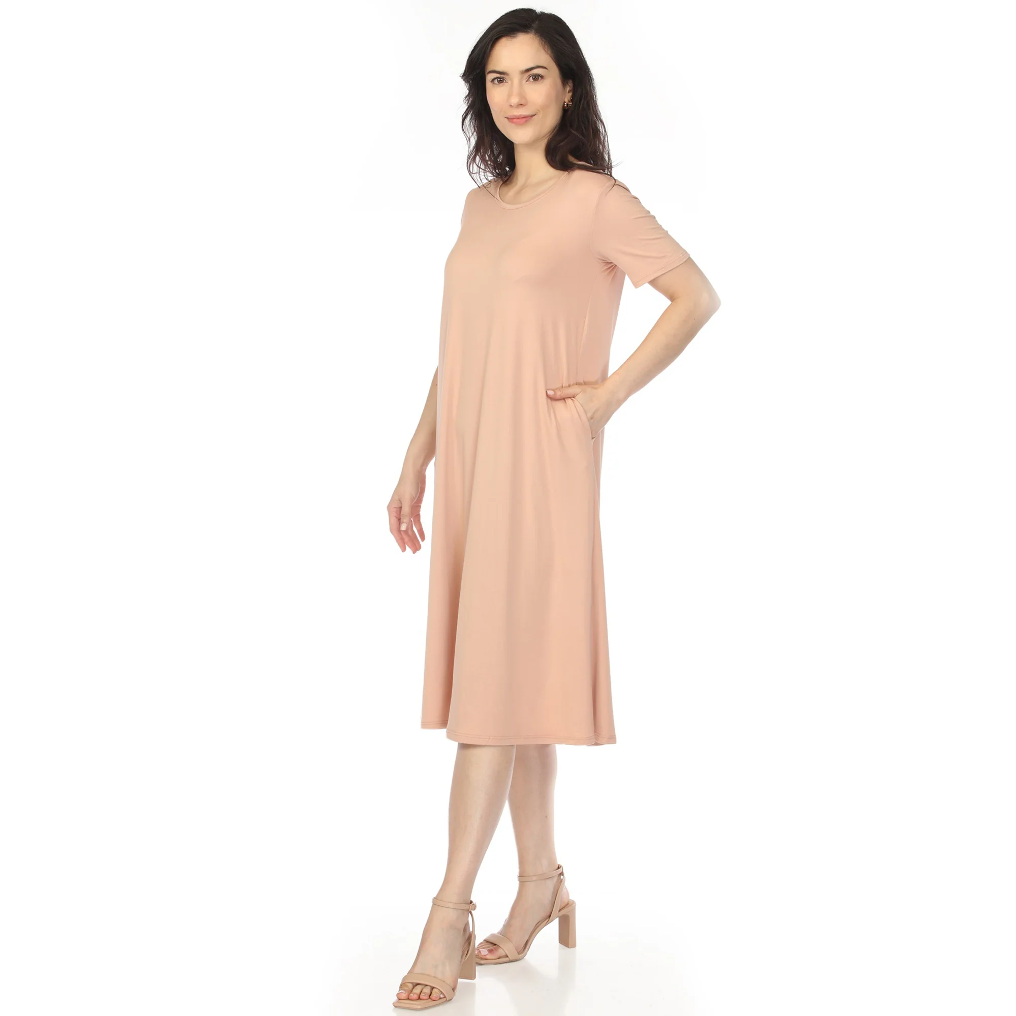 Women's Crew Neck T-Shirt Dress - Rose Gold - Image 2