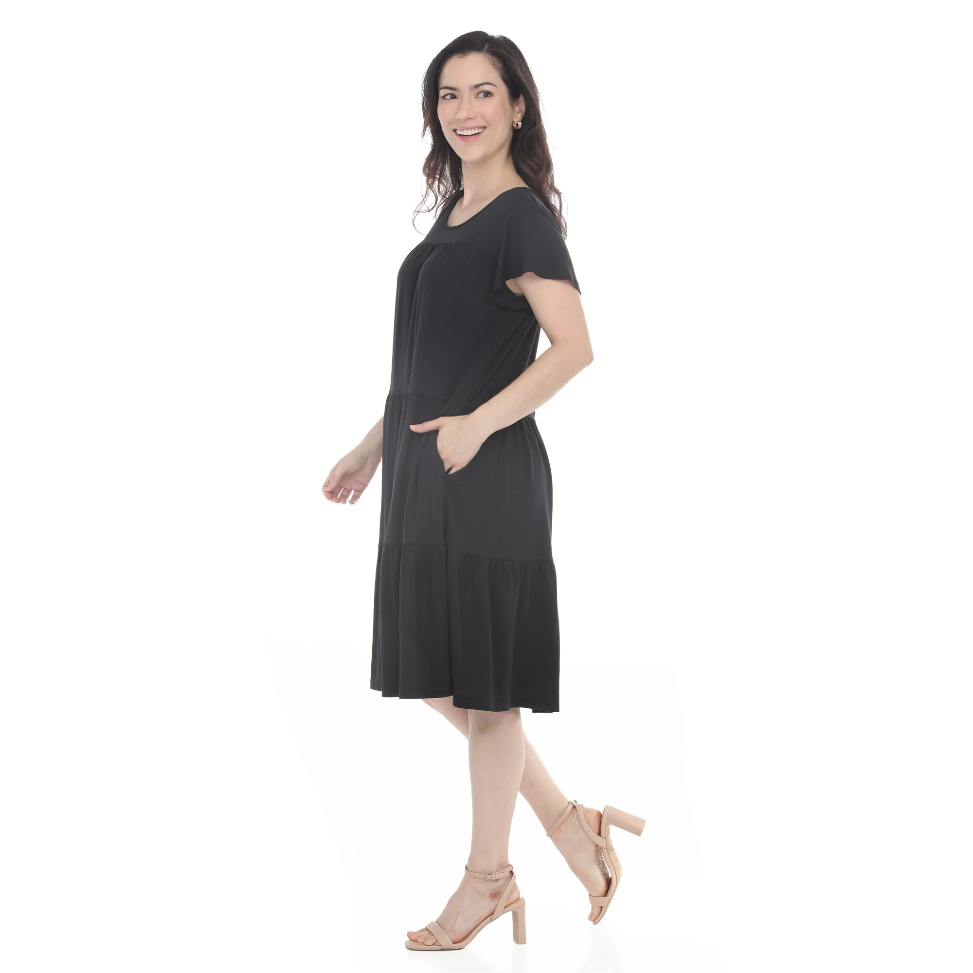 Women's Flutter Sleeve Ruffle Tiered Dress - Image 12