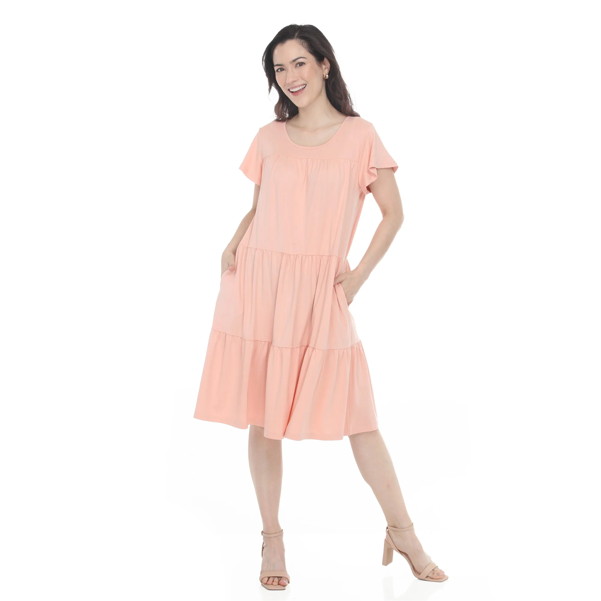 Women's Flutter Sleeve Ruffle Tiered Dress - Image 16