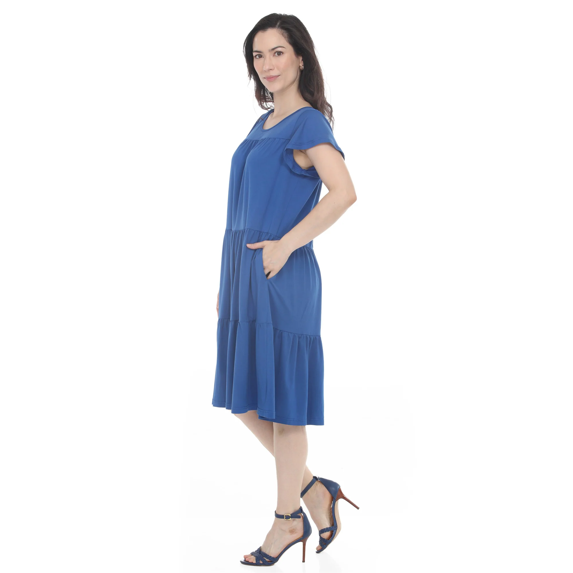 Women's Flutter Sleeve Ruffle Tiered Dress - Image 2