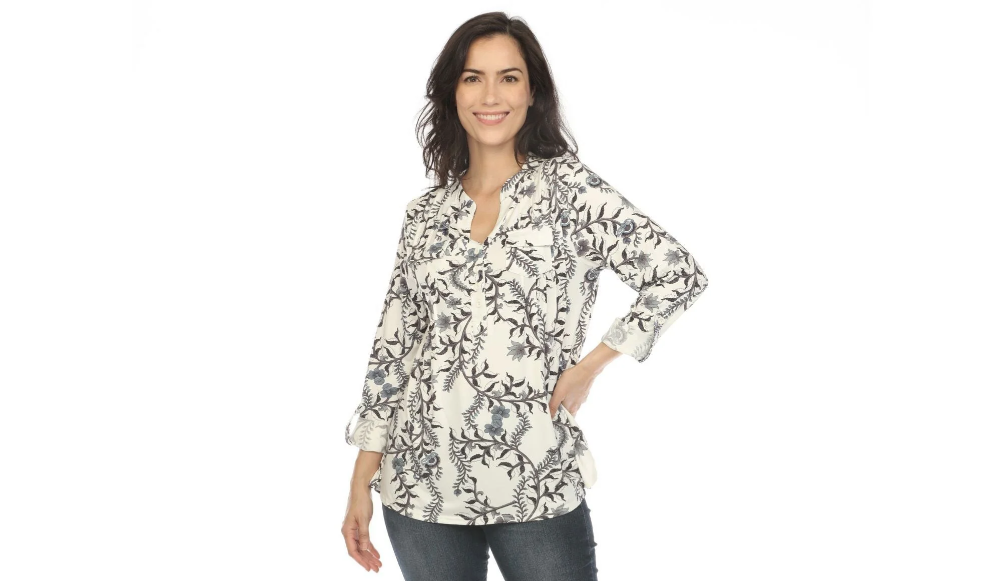 Women's Paisley Button Front Tunic Top - Image 17