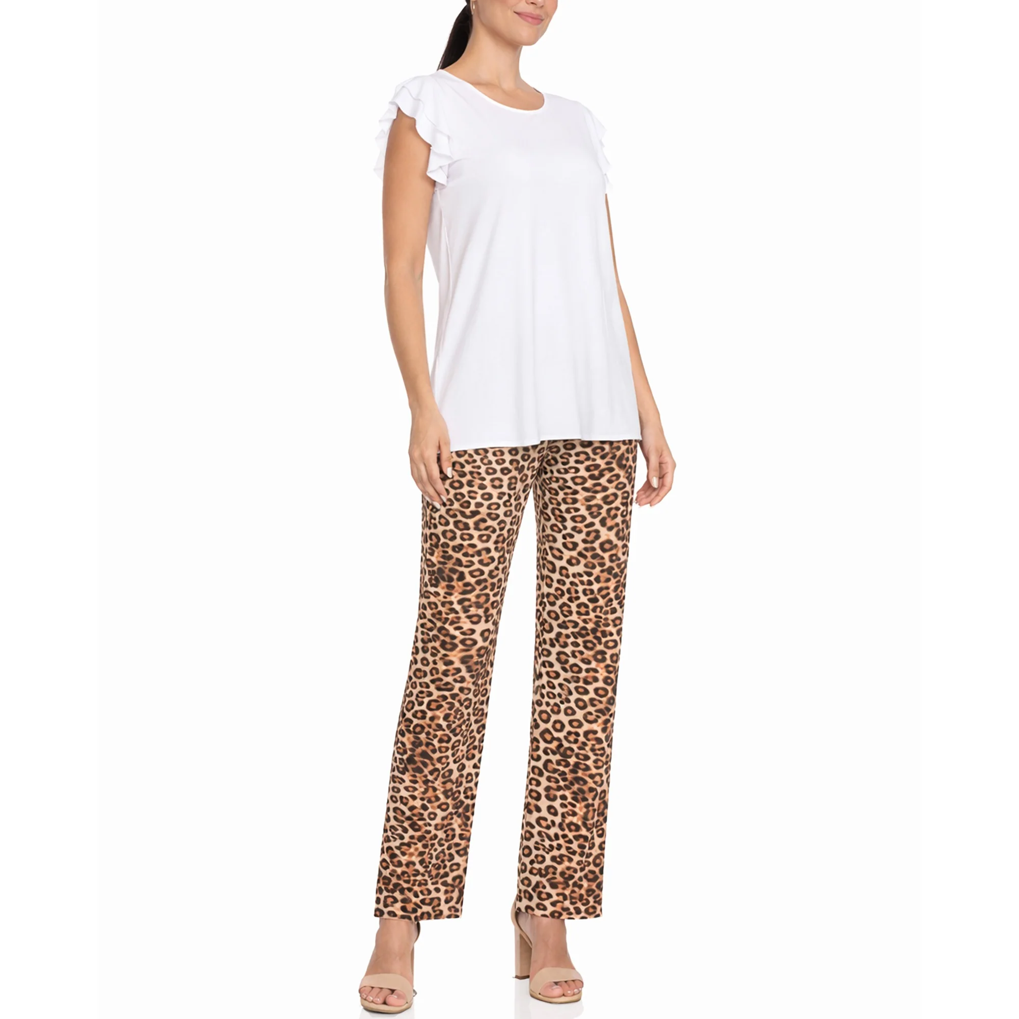 Women's Ruffle Sleeve Top and Animal Print Pant Set - Image 2