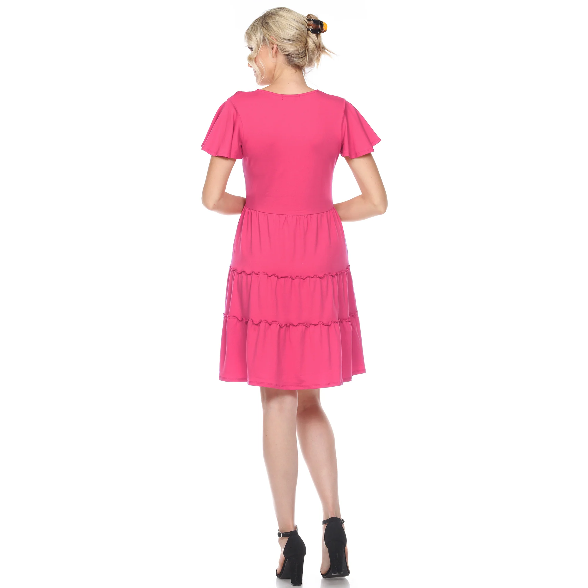 Women's Short Sleeve V-neck Tiered Dress - Image 3