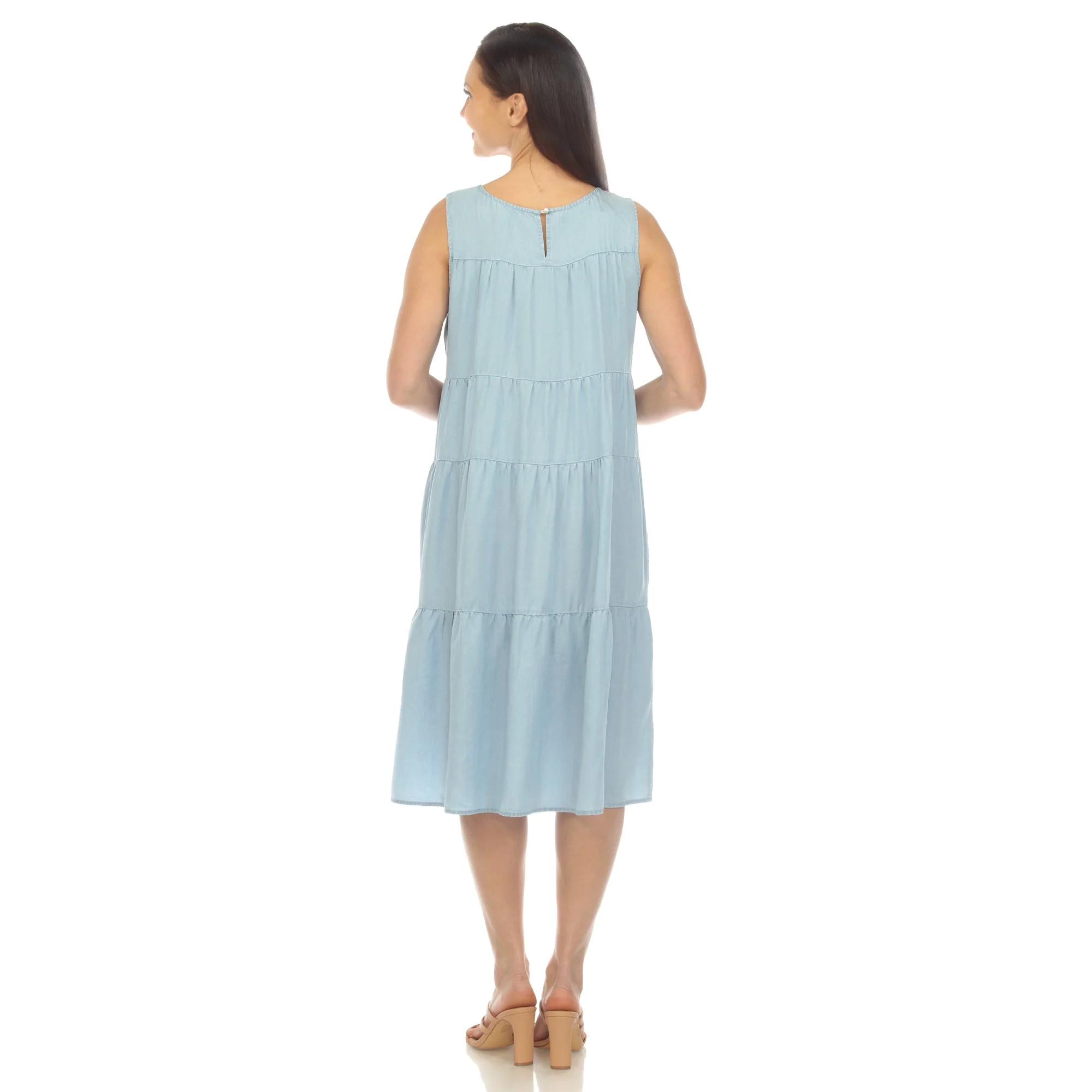 Women's Sleeveless Tiered Chambray Midi Dress - Image 3