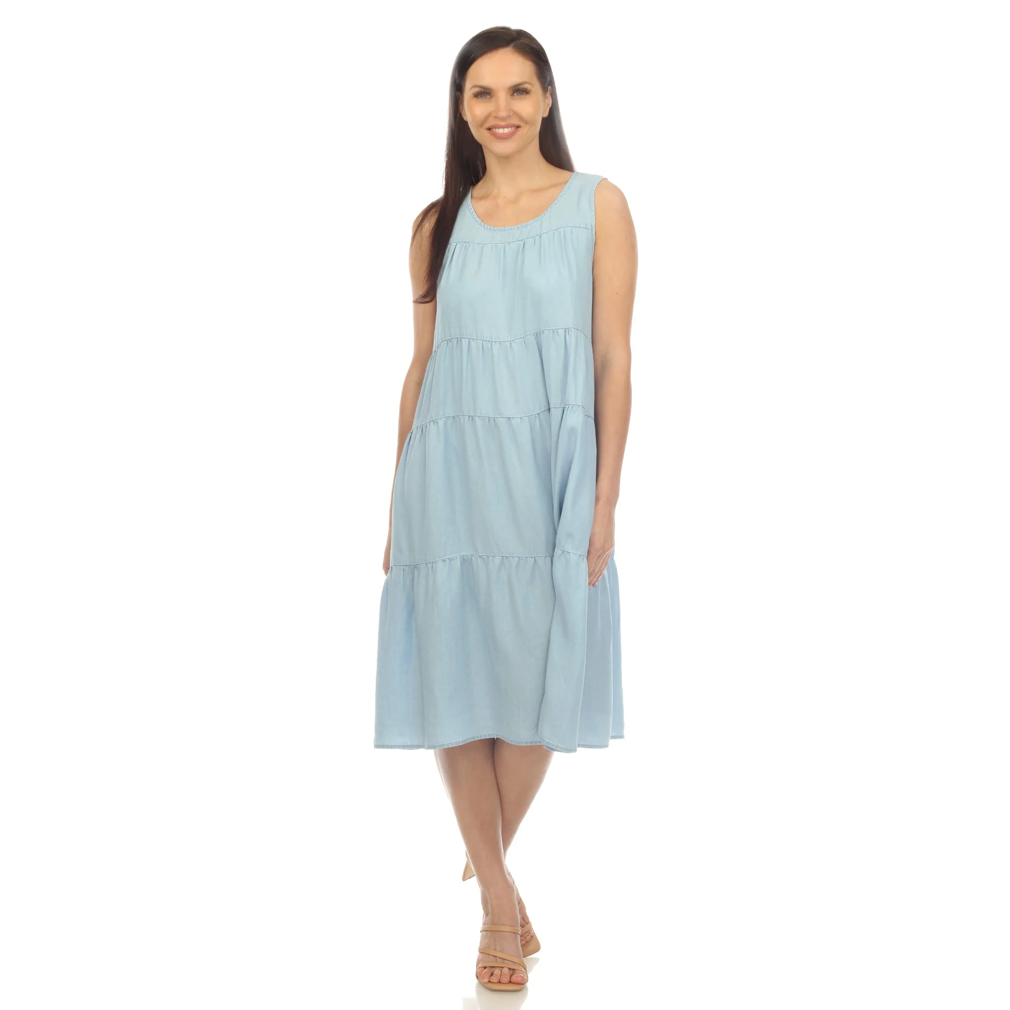 Women's Sleeveless Tiered Chambray Midi Dress - Image 5