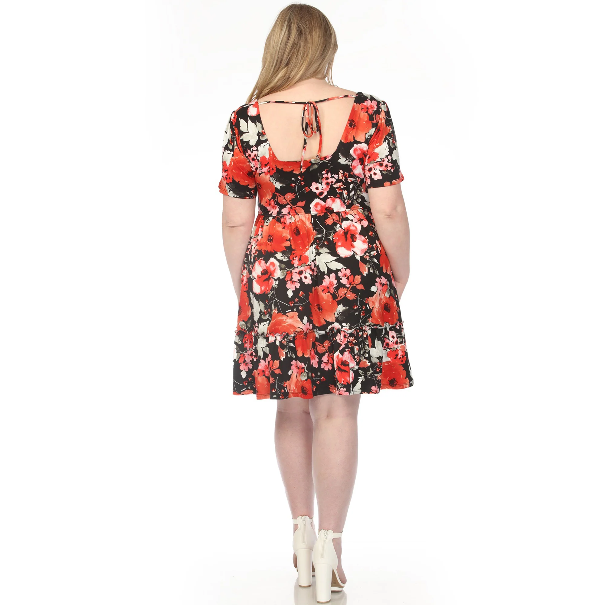 Women's  Square Neck Short Sleeve Floral Dress - Image 3