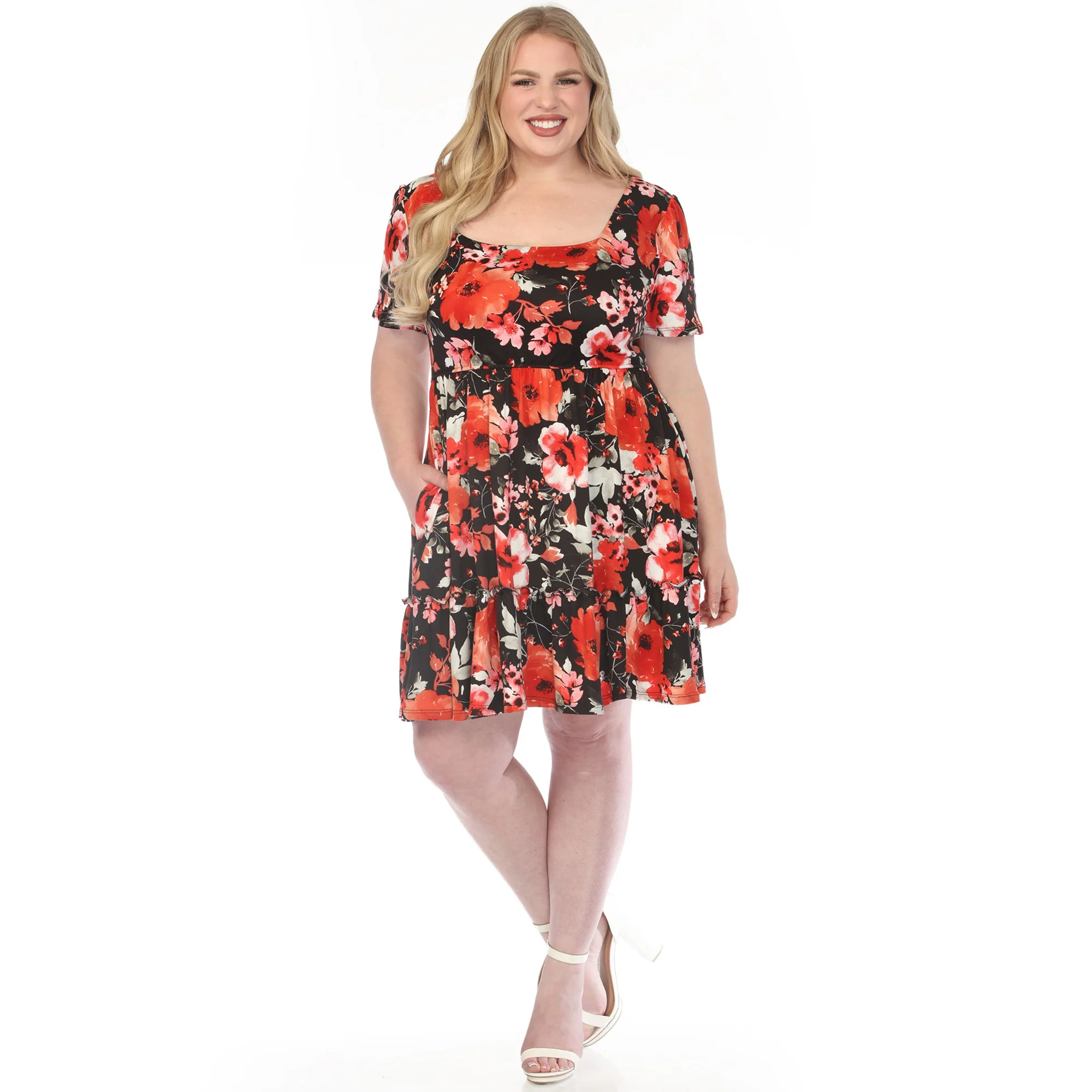 Women's  Square Neck Short Sleeve Floral Dress - Image 5