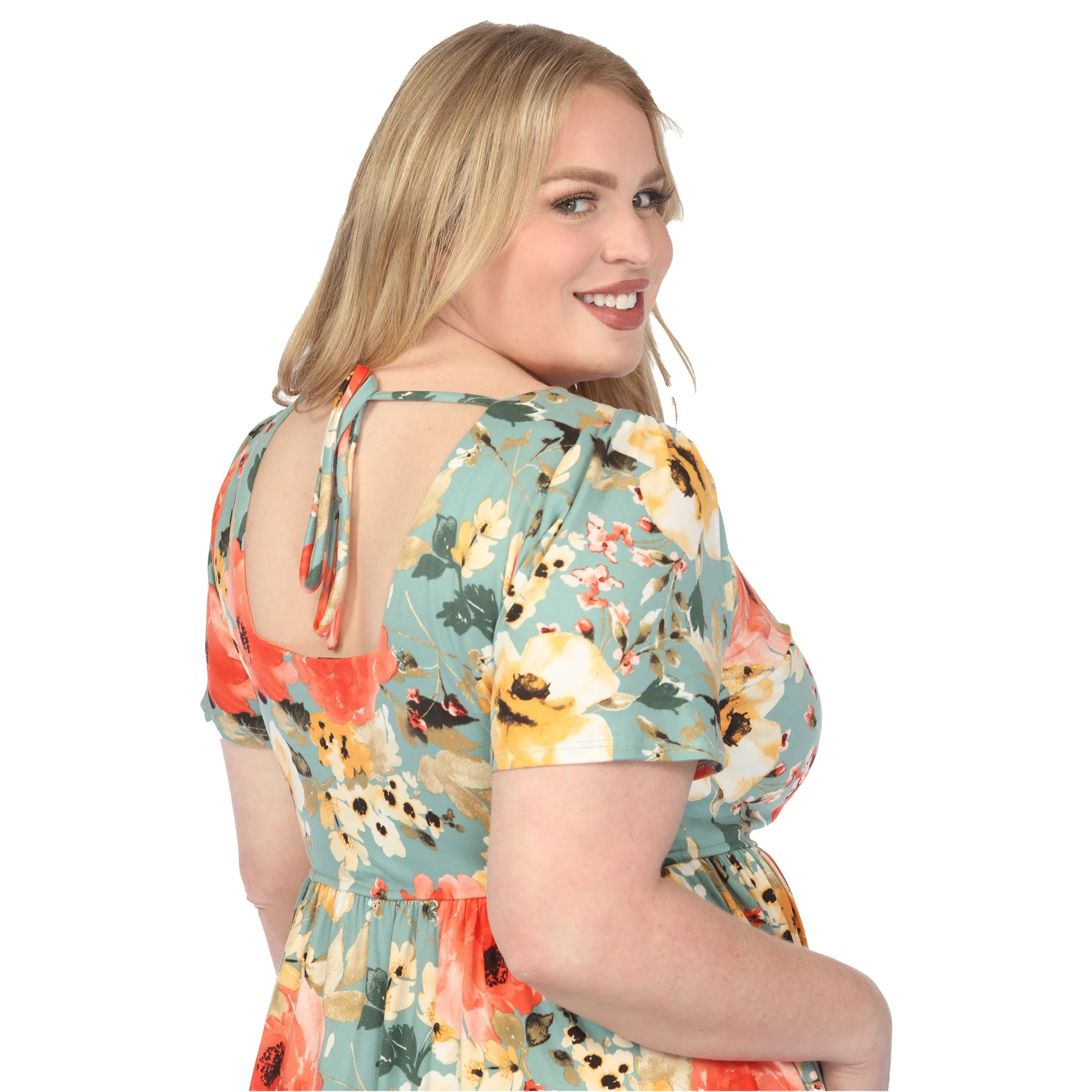 Women's  Square Neck Short Sleeve Floral Dress - Image 9