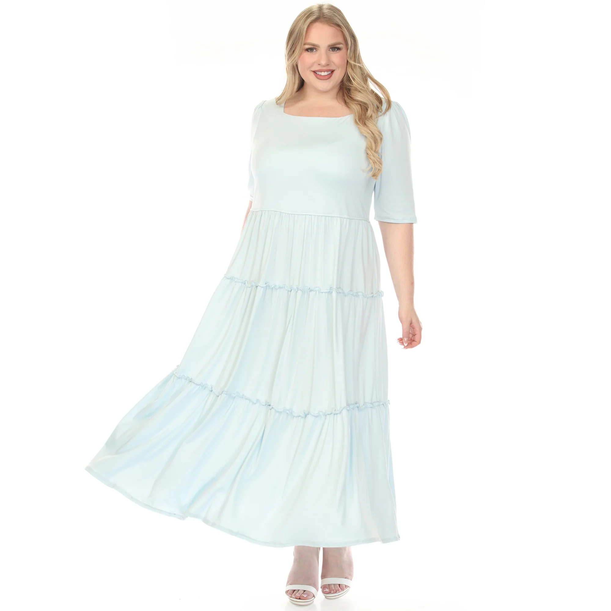 Women's  Square Neck Short Sleeve Tiered Dress - Image 10