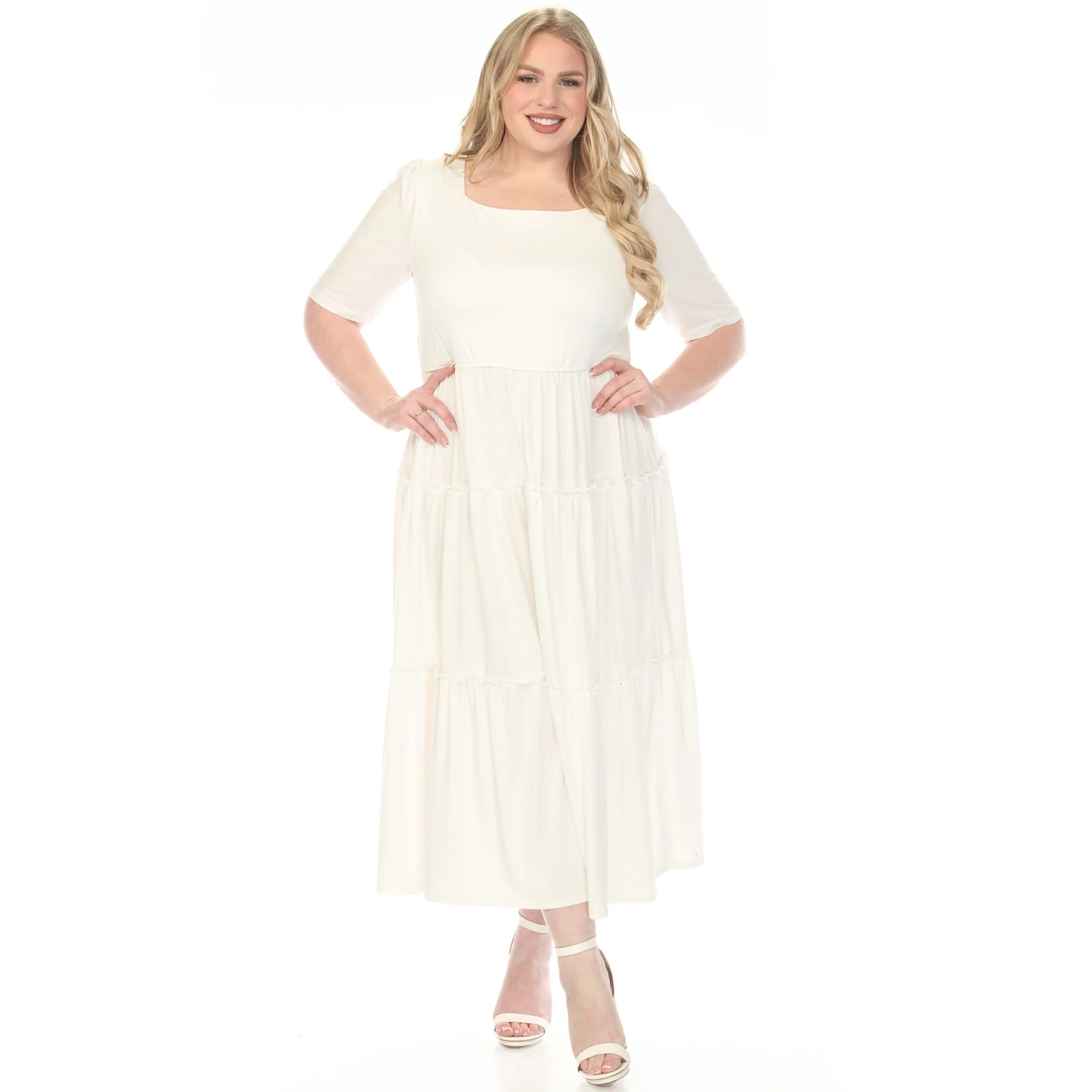 Women's  Square Neck Short Sleeve Tiered Dress - Image 15