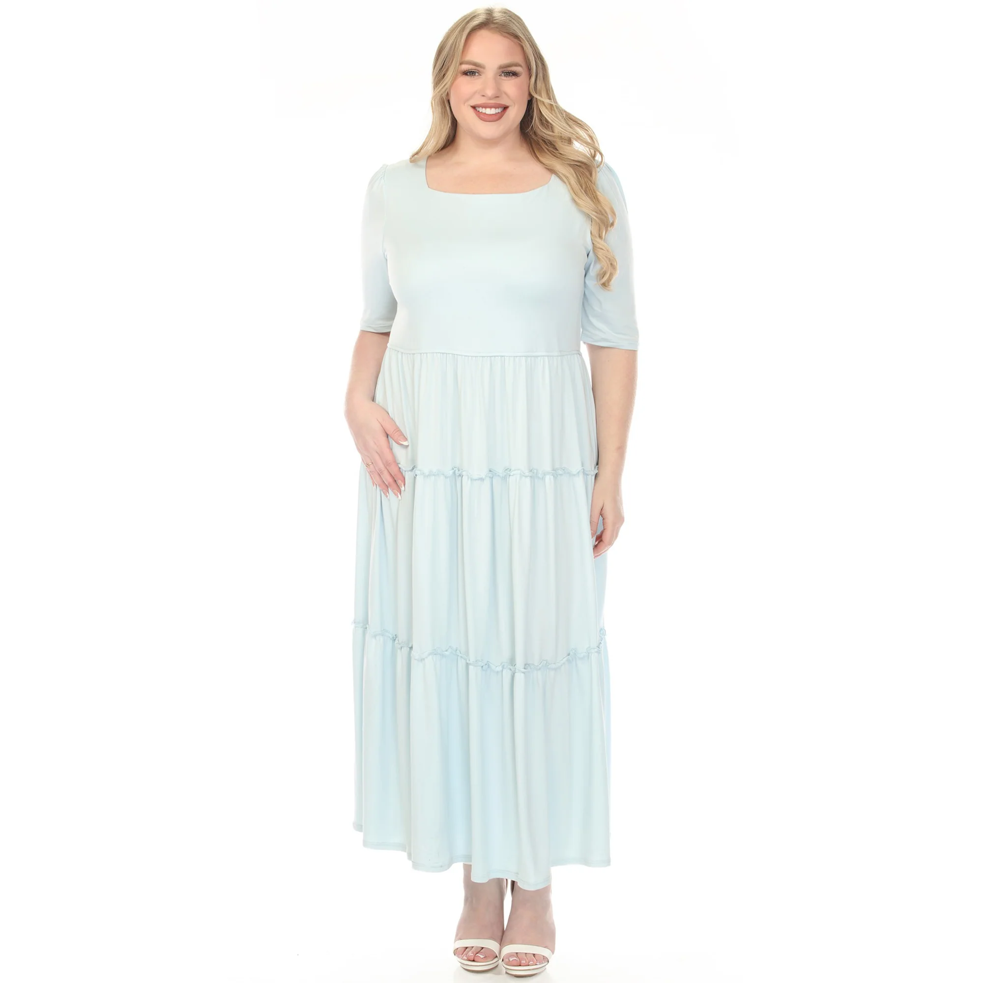 Women's  Square Neck Short Sleeve Tiered Dress - Image 6