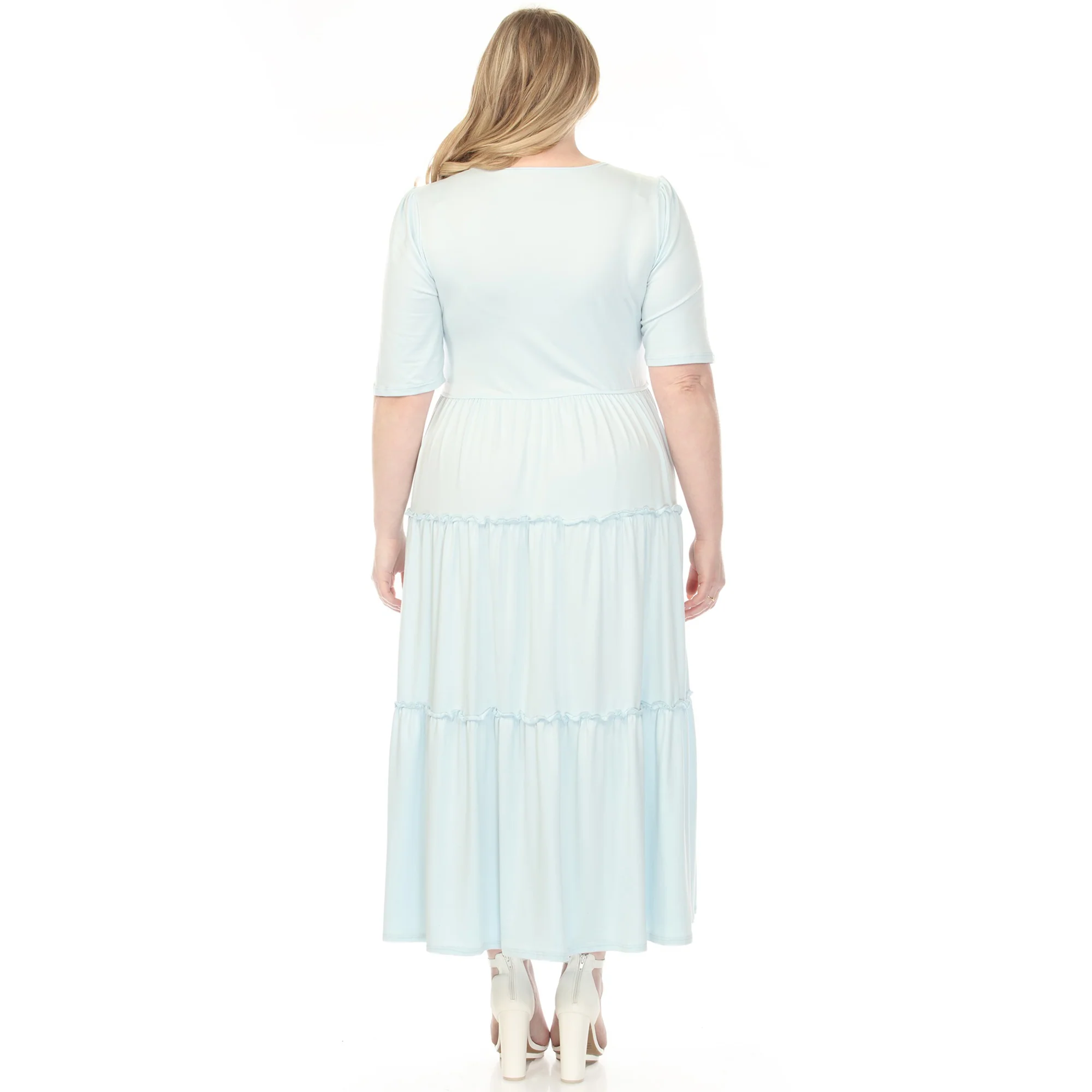 Women's  Square Neck Short Sleeve Tiered Dress - Image 8