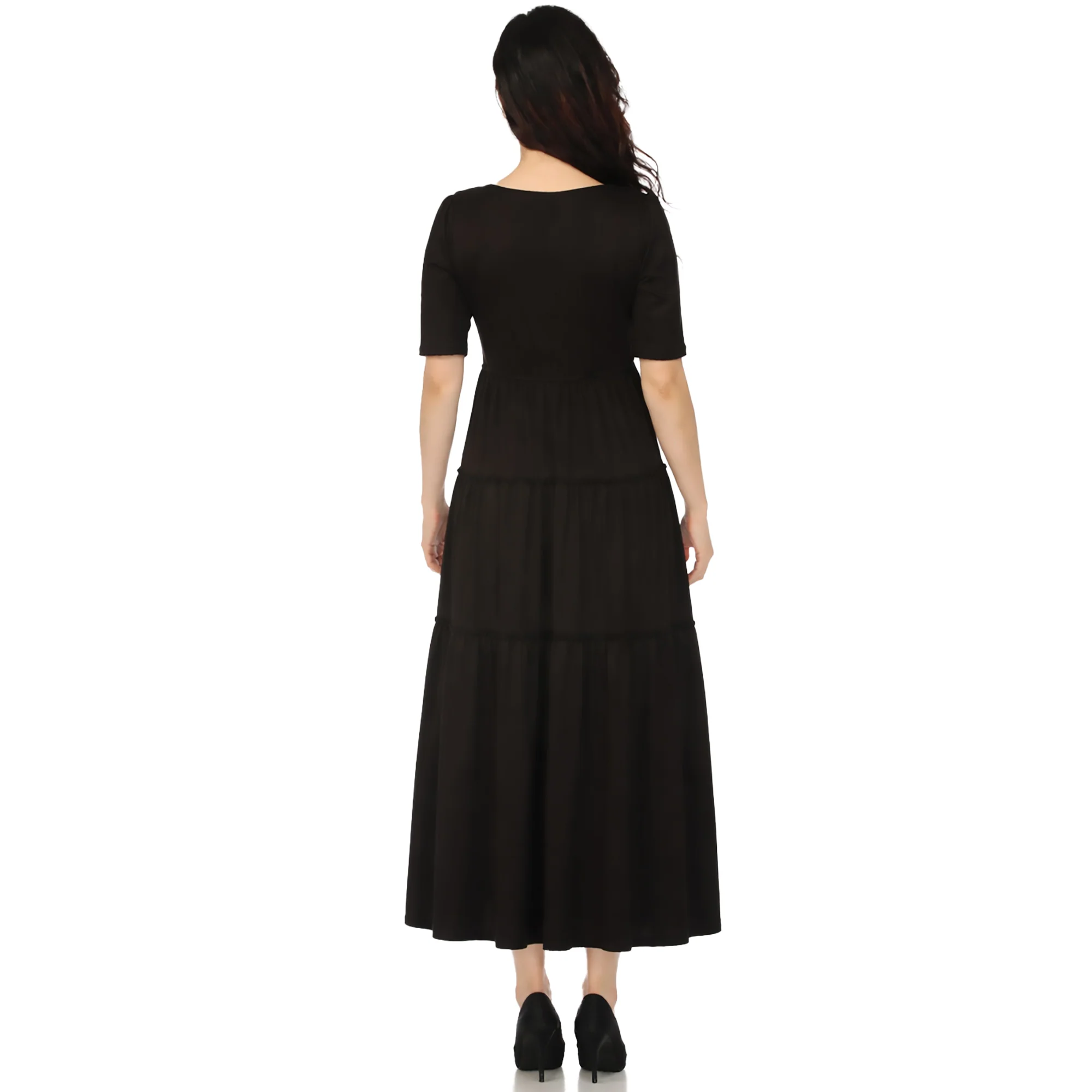 Women's Square Neck Short Sleeve Tiered Dress - Black - Image 3