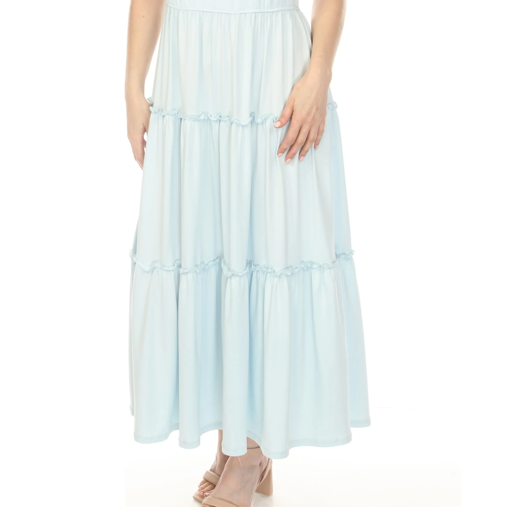 Women's Square Neck Short Sleeve Tiered Dress - Dusty Blue - Image 4