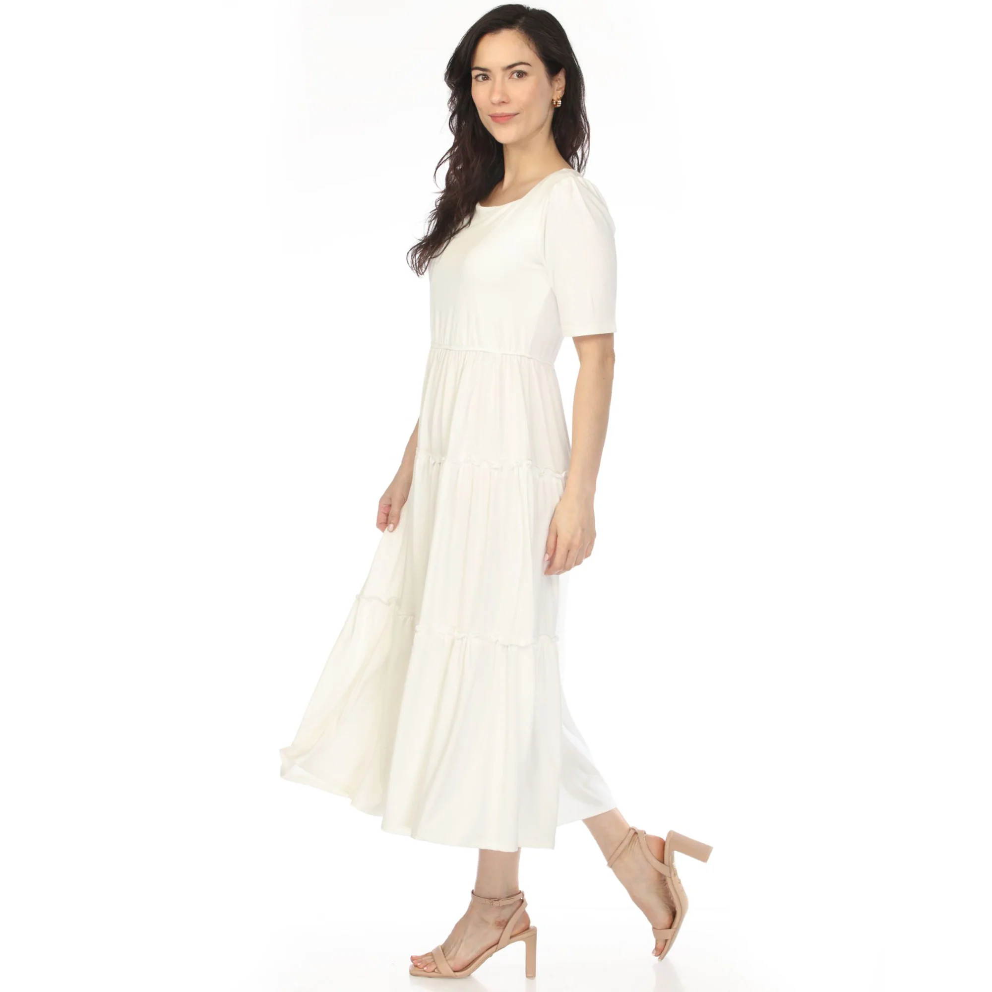 Women's Square Neck Short Sleeve Tiered Dress - Off White - Image 2