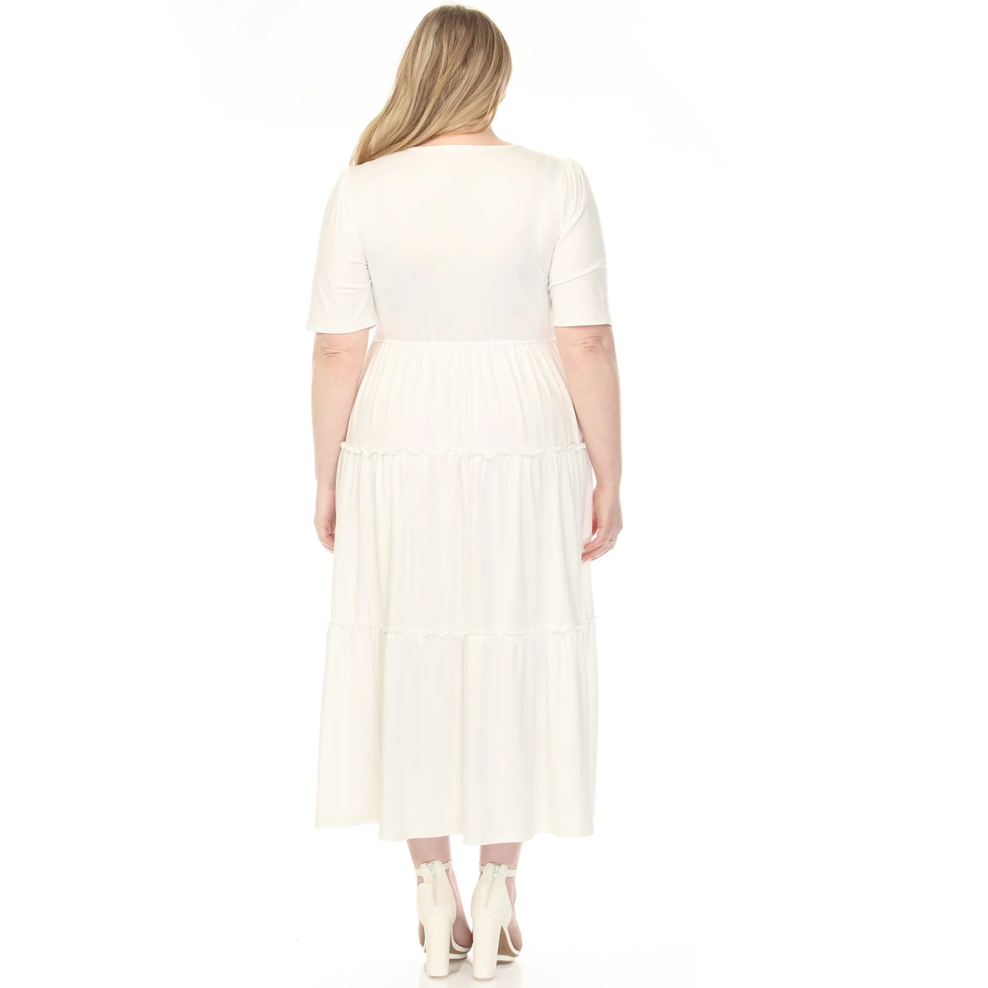 Women's  Square Neck Short Sleeve Tiered Dress - Off White - Plus - Image 3