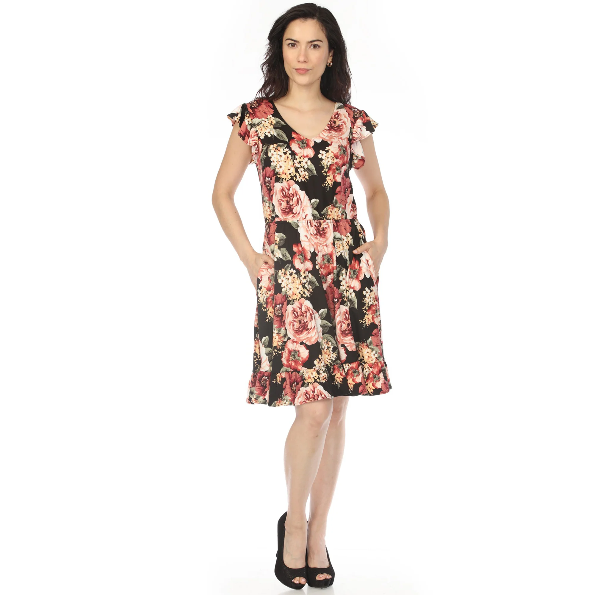 Women's V-Neck Empire Dress - Black