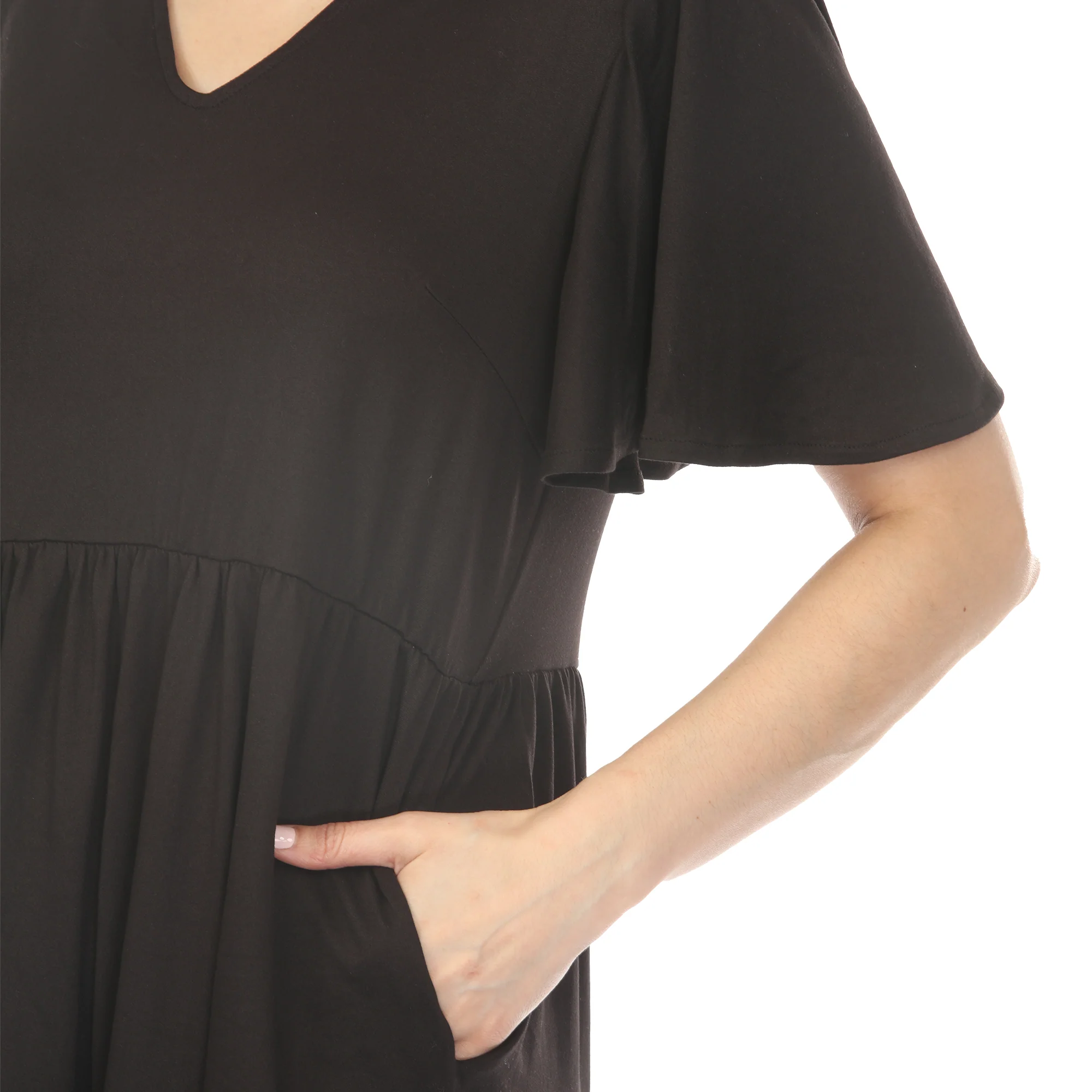 Women's V-Neck Short Sleeve Dress - Black - Image 4