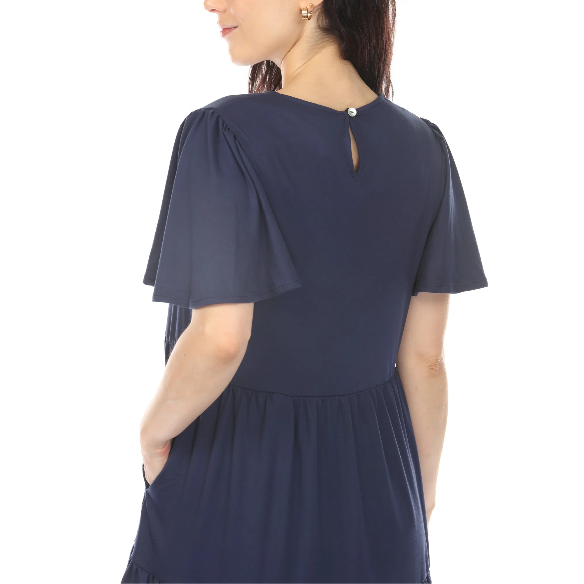 Women's V-Neck Short Sleeve Dress - Navy - Image 4