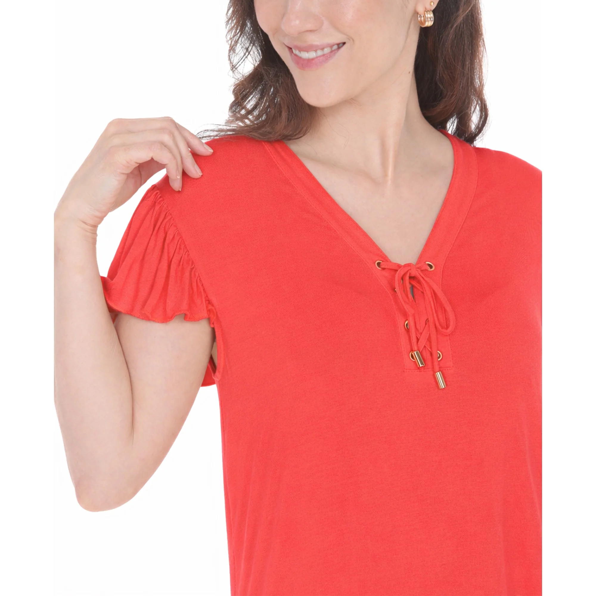 Women's V-Neck Tie Front Flutter Sleeve Shift Dress - Image 14