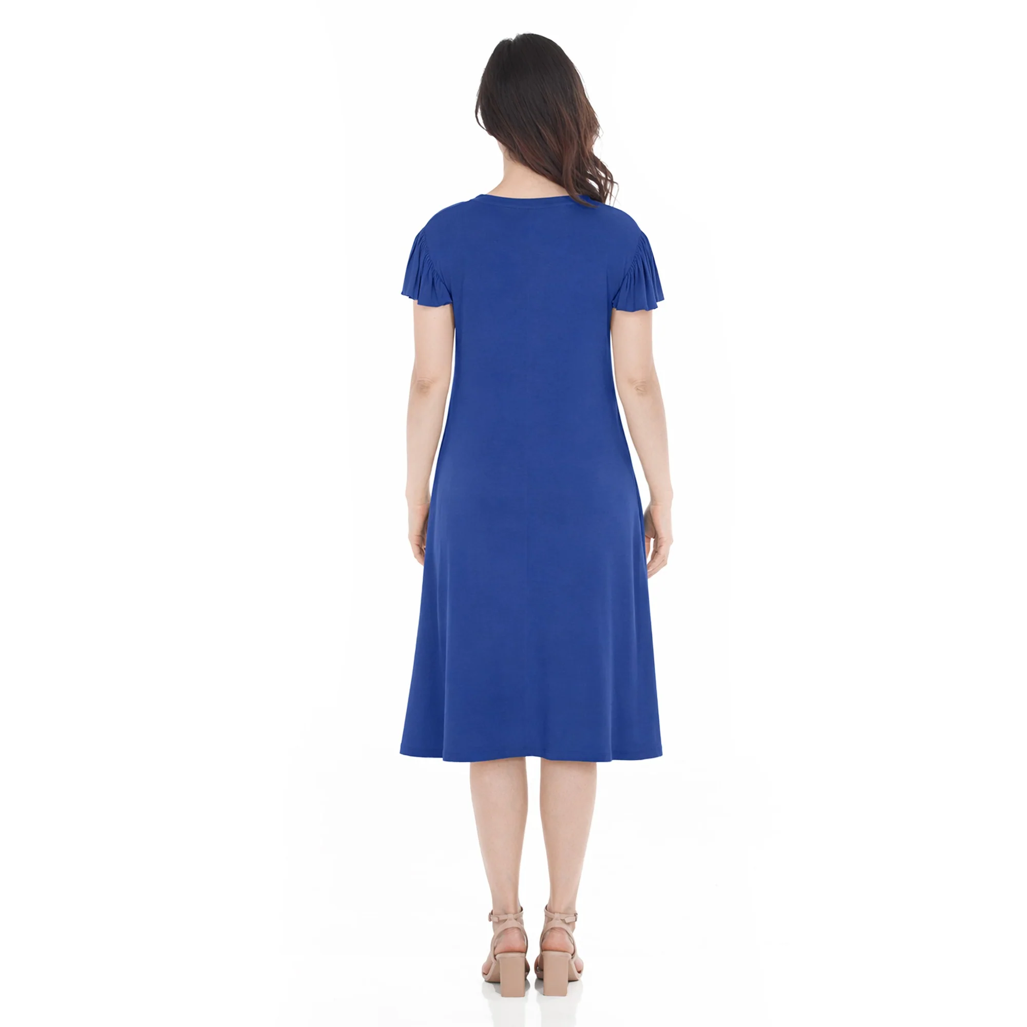 Women's V-Neck Tie Front Flutter Sleeve Shift Dress - Image 8