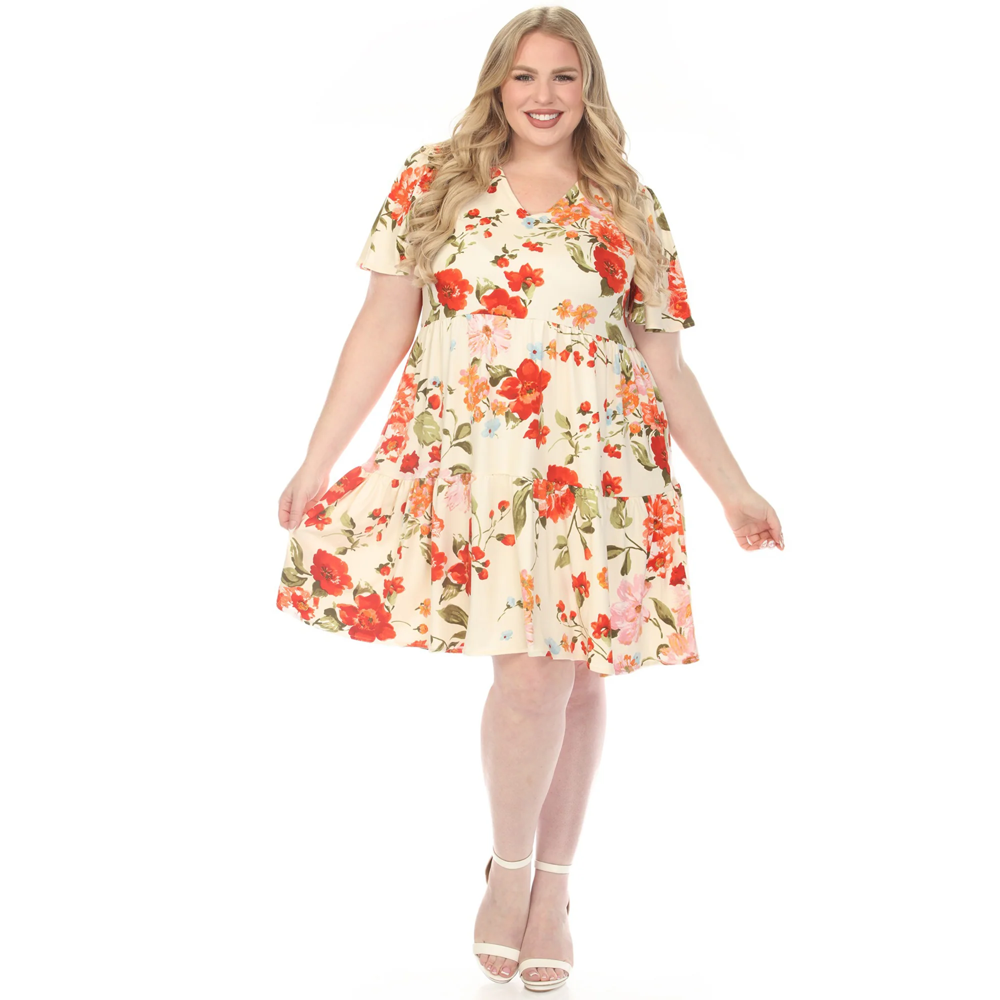 Women's  V-Neck Tropical Flower Short Sleeve Dress - Image 10